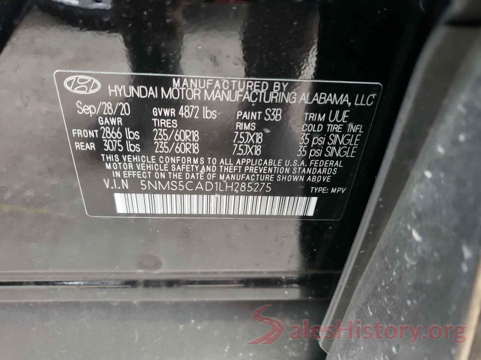 5NMS5CAD1LH285275 2020 HYUNDAI SANTA FE