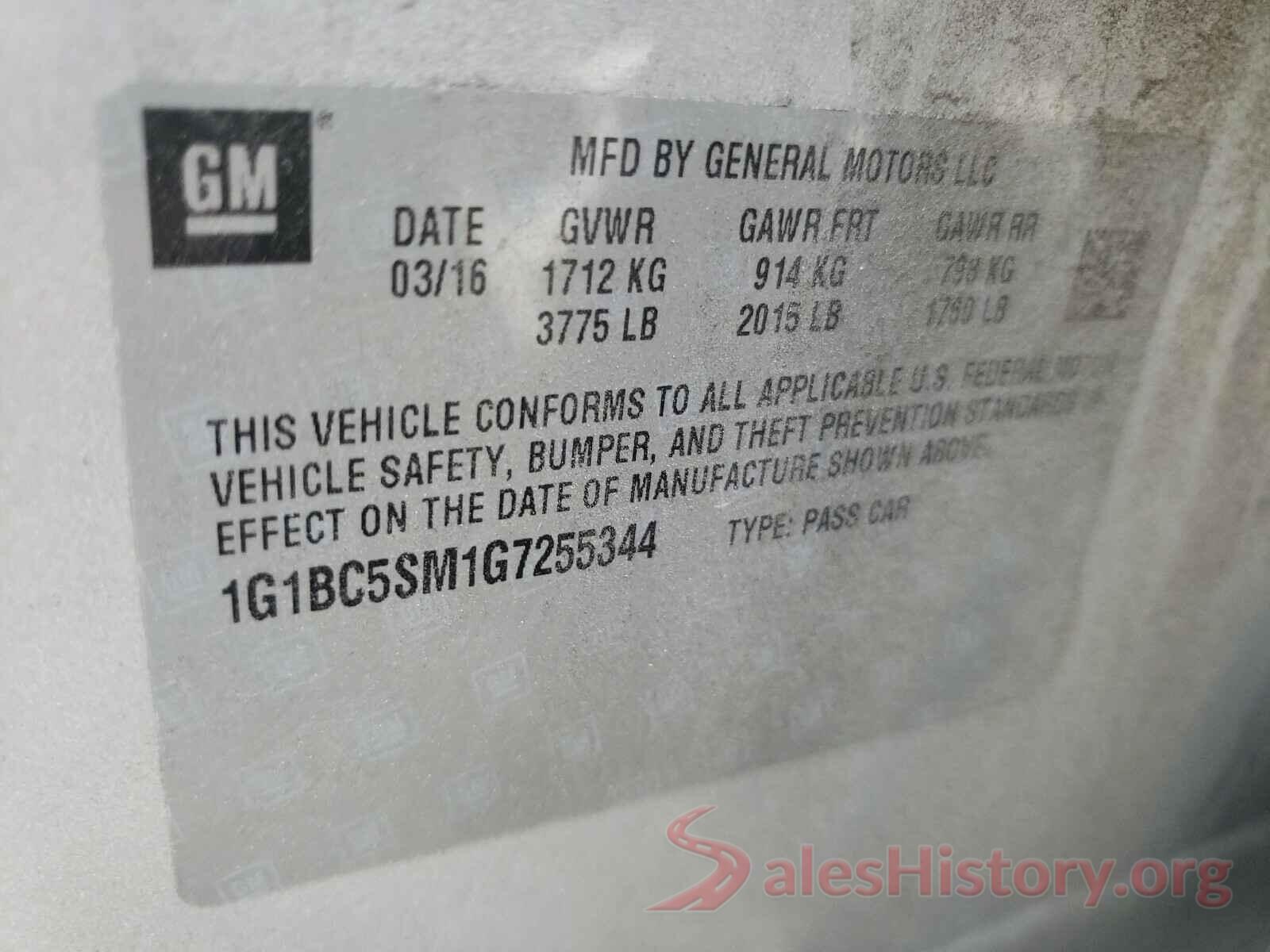 1G1BC5SM1G7255344 2016 CHEVROLET CRUZE