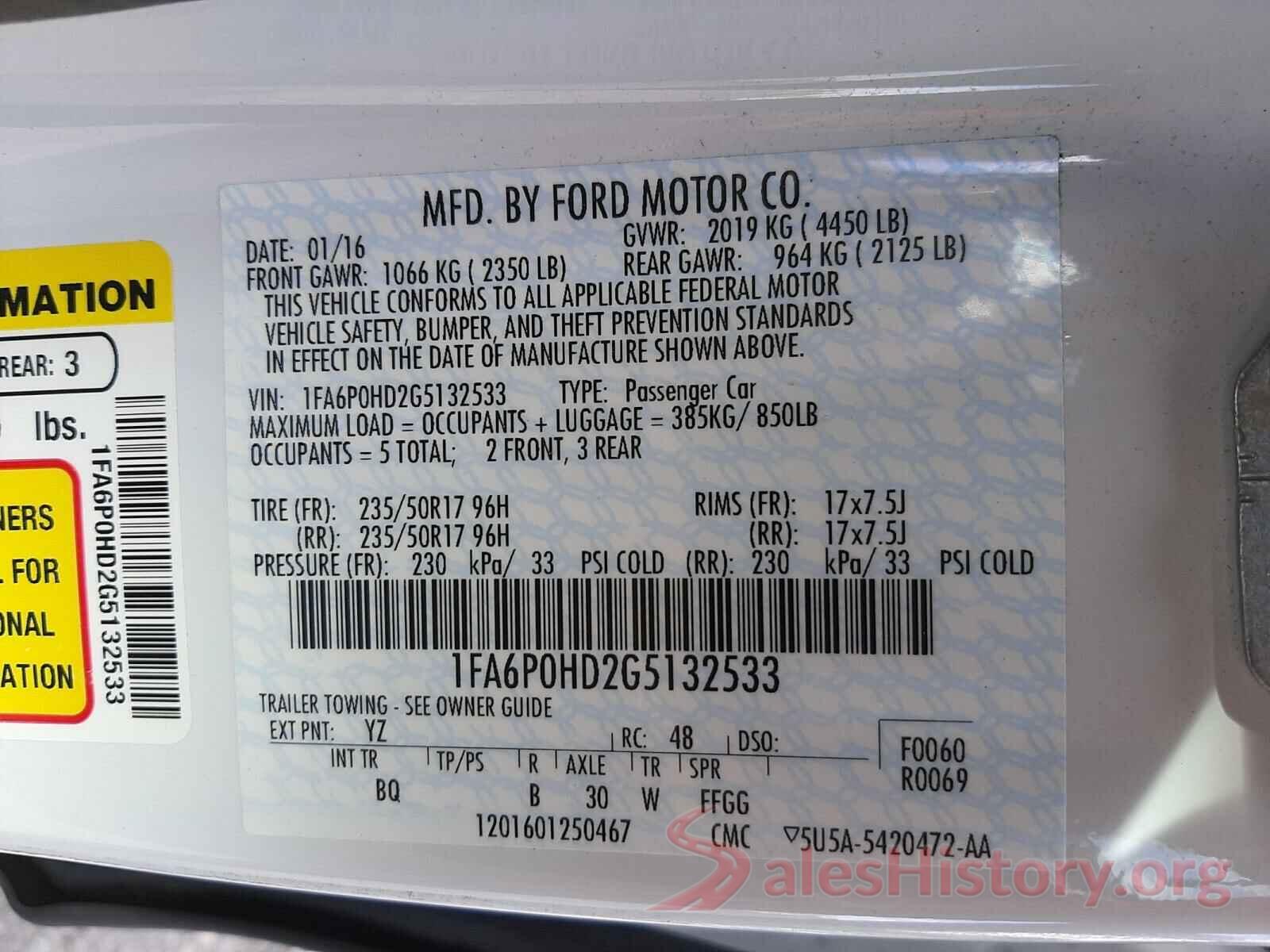 1FA6P0HD2G5132533 2016 FORD FUSION