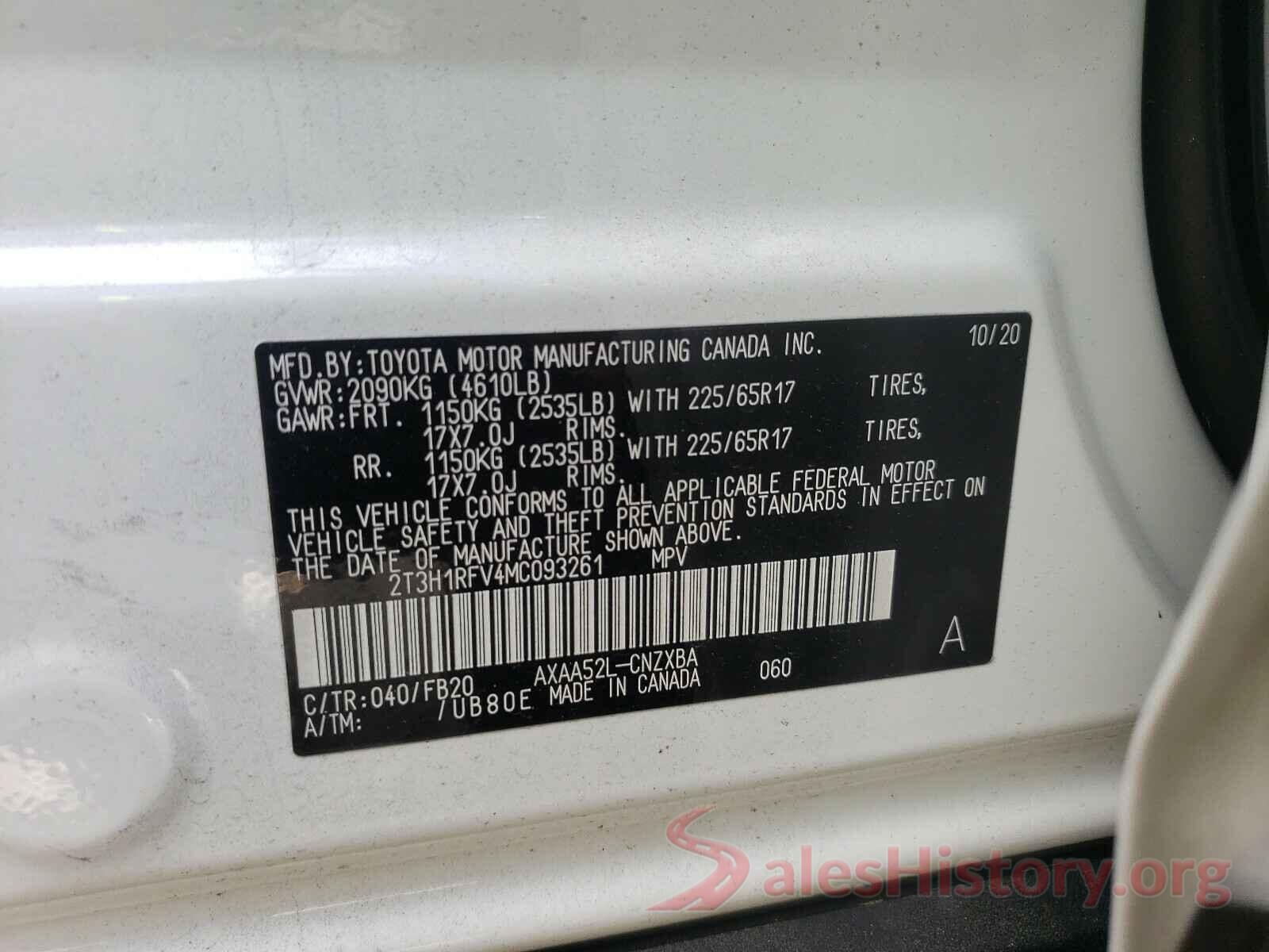 2T3H1RFV4MC093261 2021 TOYOTA RAV4