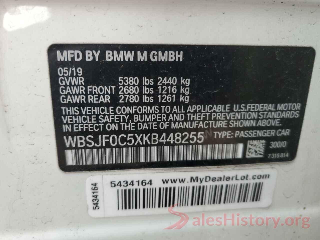 WBSJF0C5XKB448255 2019 BMW M5