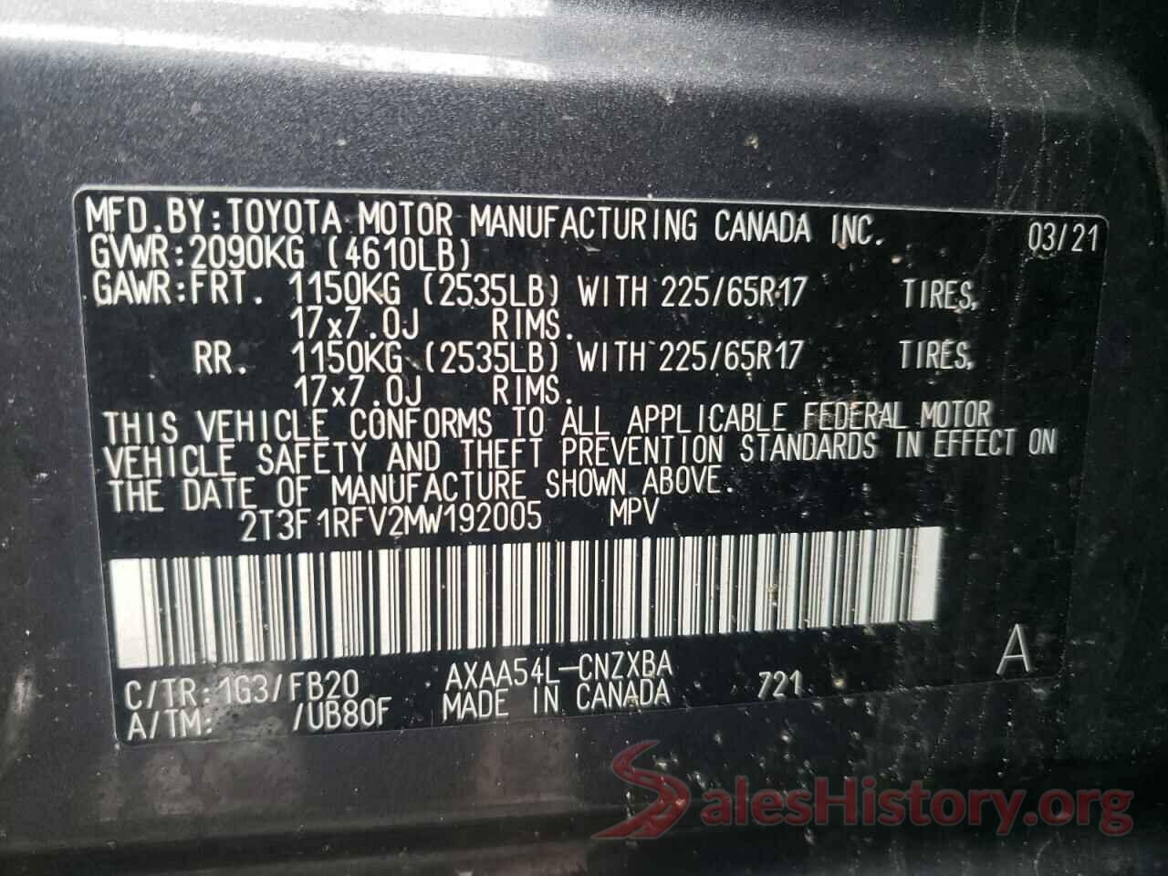 2T3F1RFV2MW192005 2021 TOYOTA RAV4