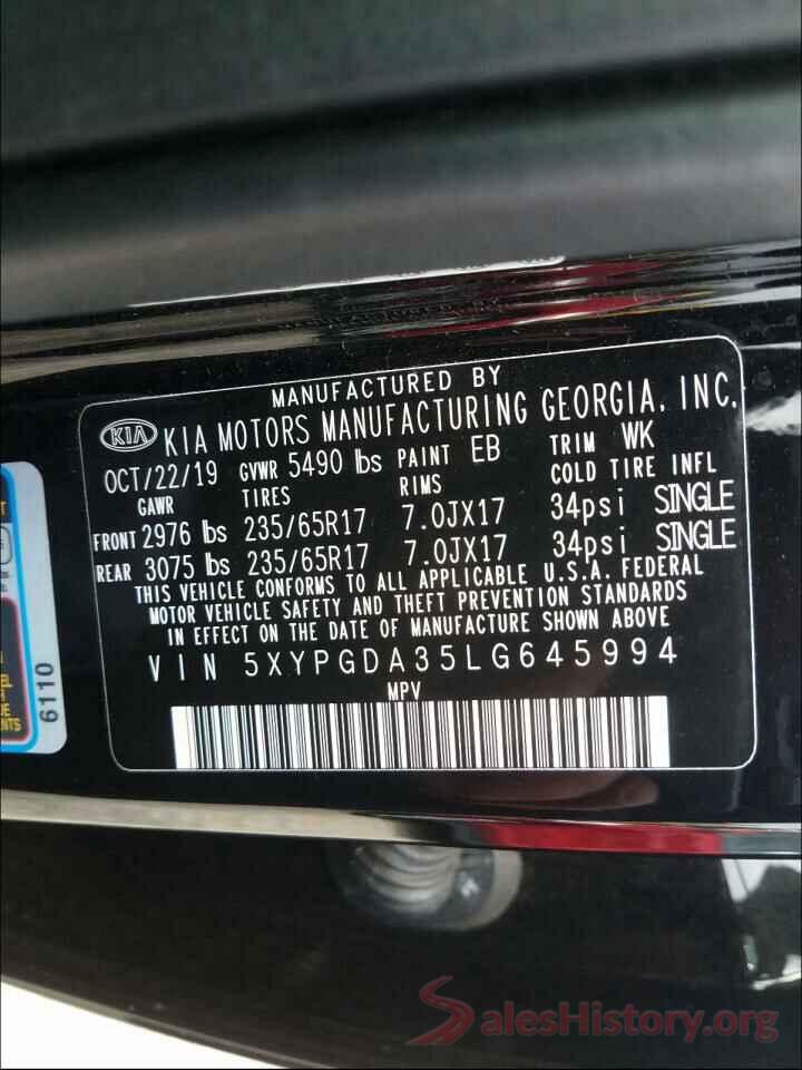 5XYPGDA35LG645994 2020 KIA SORENTO