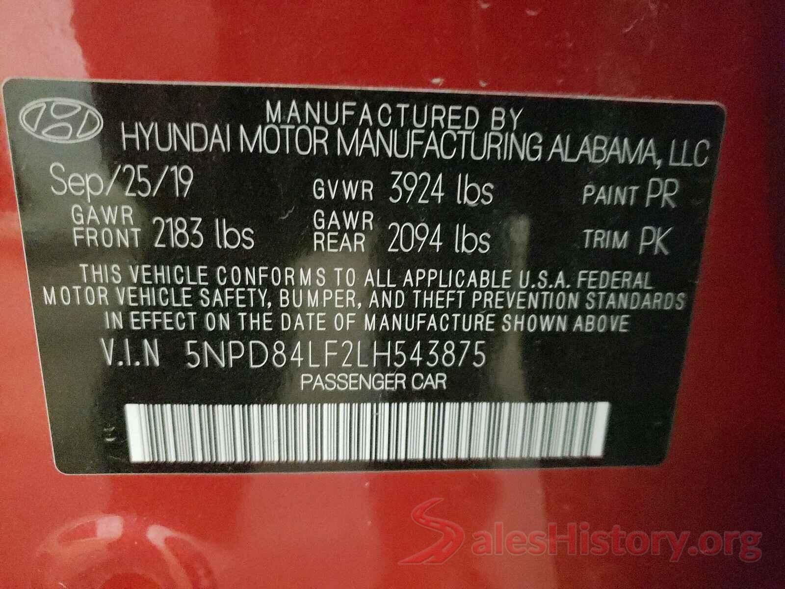 5NPD84LF2LH543875 2020 HYUNDAI ELANTRA