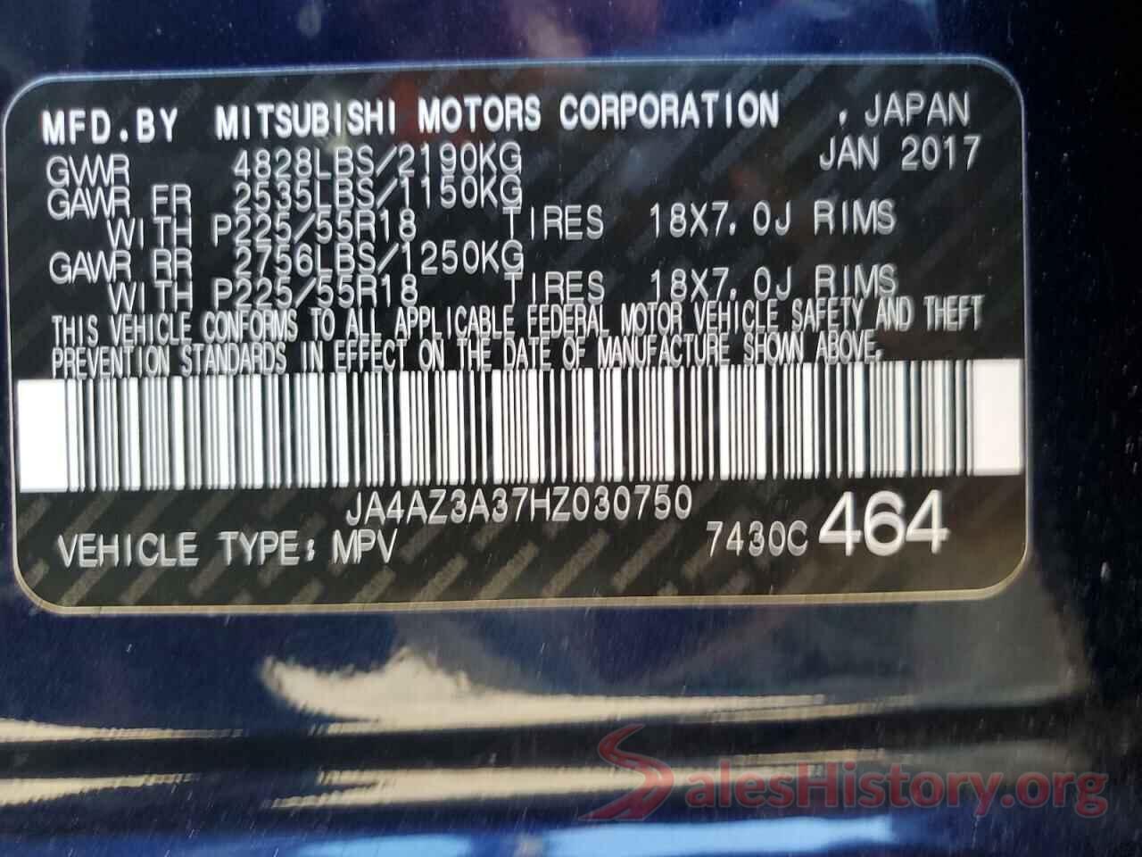 JA4AZ3A37HZ030750 2017 MITSUBISHI OUTLANDER