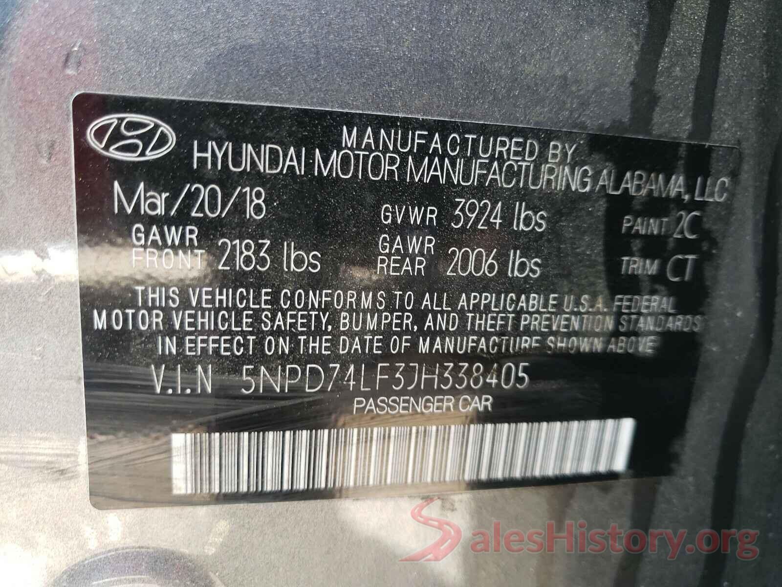 5NPD74LF3JH338405 2018 HYUNDAI ELANTRA