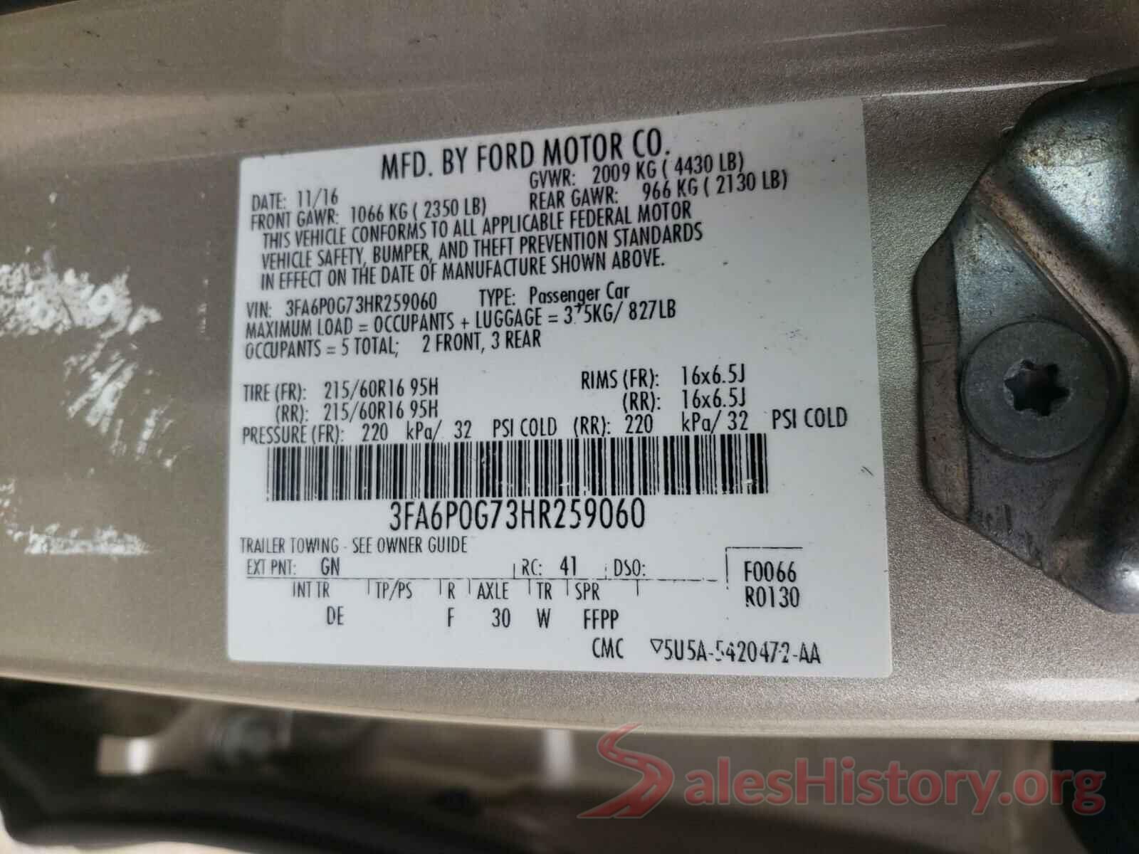 3FA6P0G73HR259060 2017 FORD FUSION