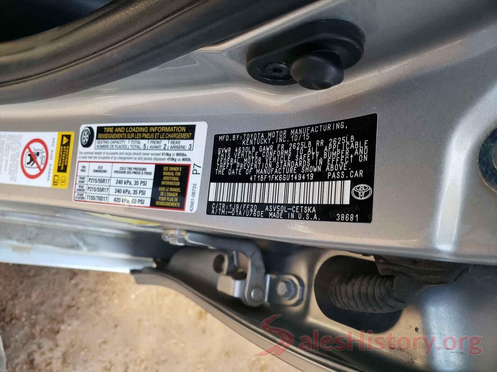 4T1BF1FK6GU149419 2016 TOYOTA CAMRY