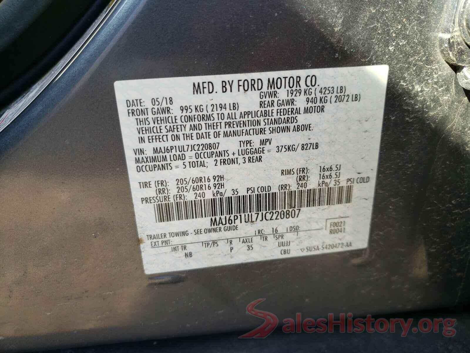 MAJ6P1UL7JC220807 2018 FORD ALL OTHER