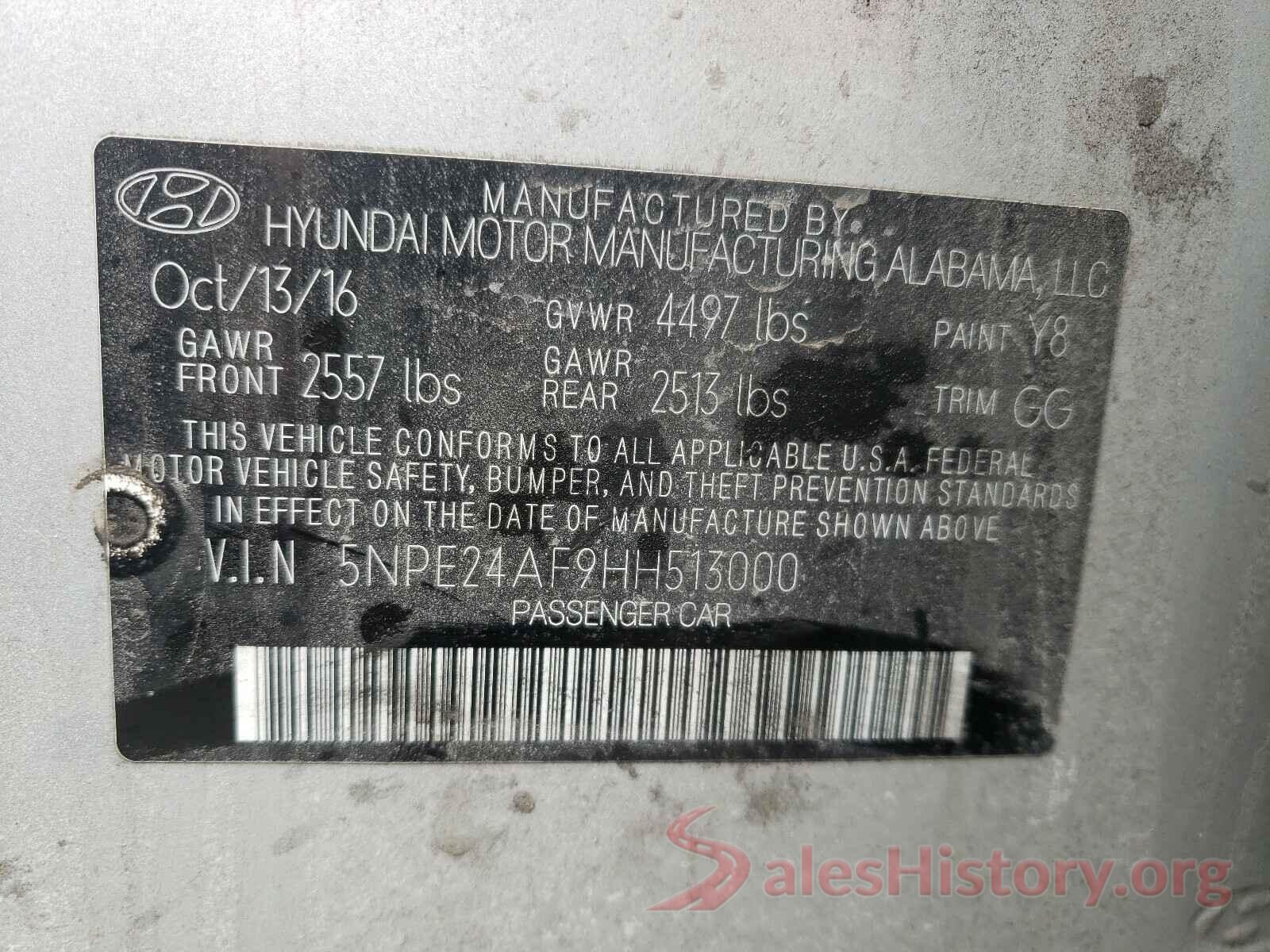 5NPE24AF9HH513000 2017 HYUNDAI SONATA