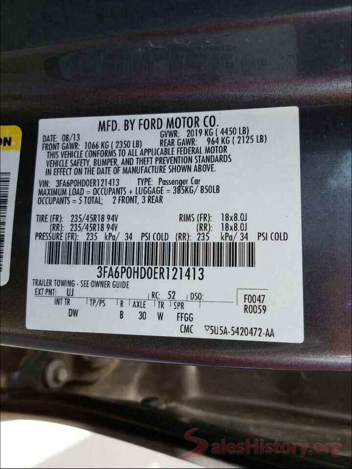 3FA6P0HD0ER121413 2017 FORD FUSION