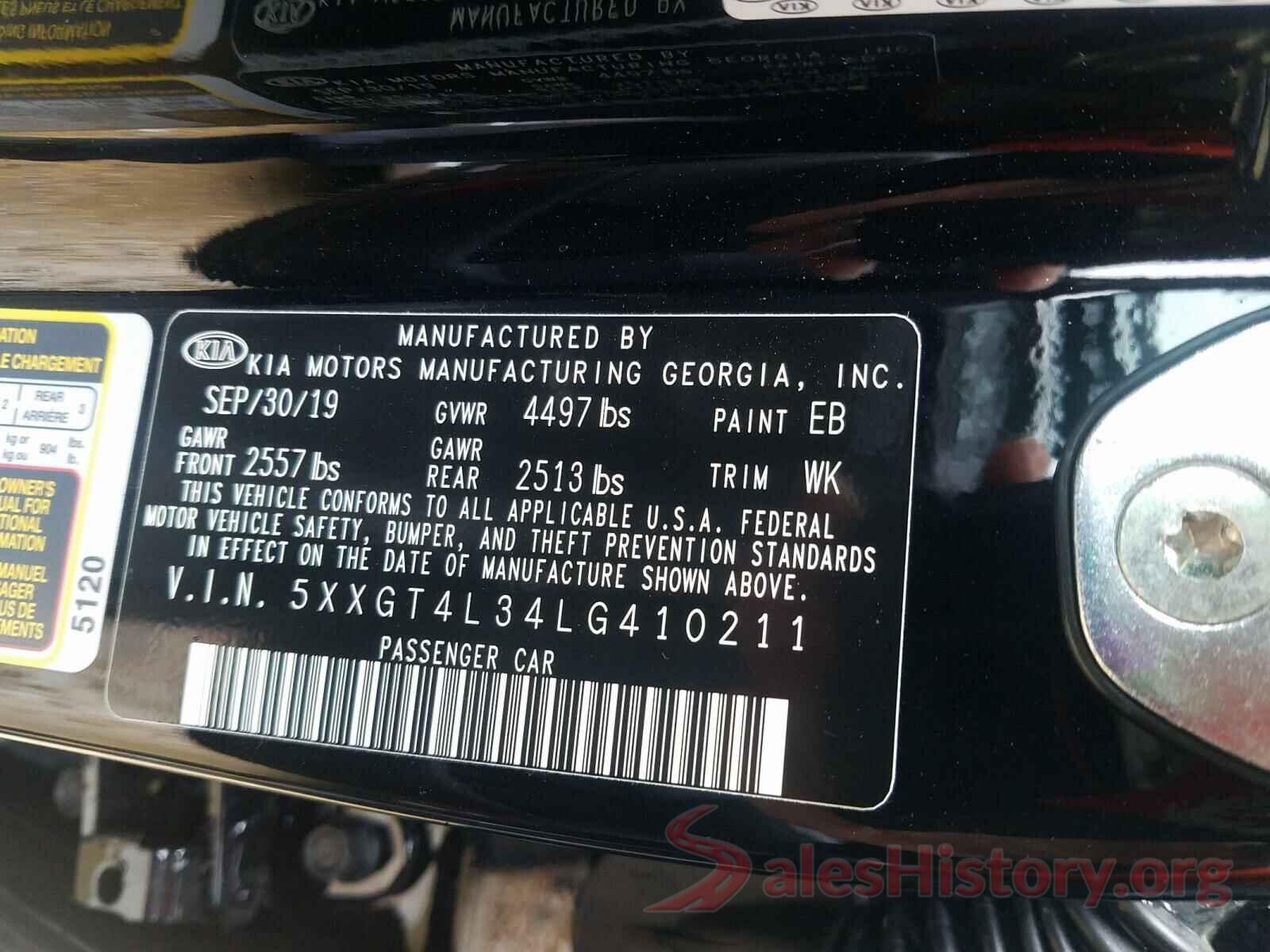 5XXGT4L34LG410211 2020 KIA OPTIMA