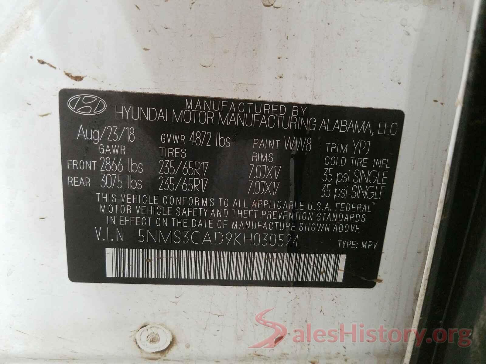 5NMS3CAD9KH030524 2019 HYUNDAI SANTA FE