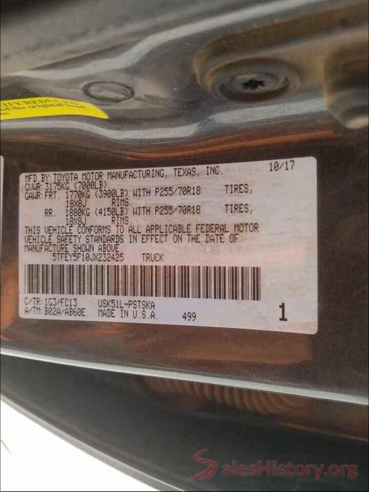 5TFEY5F10JX232425 2018 TOYOTA TUNDRA