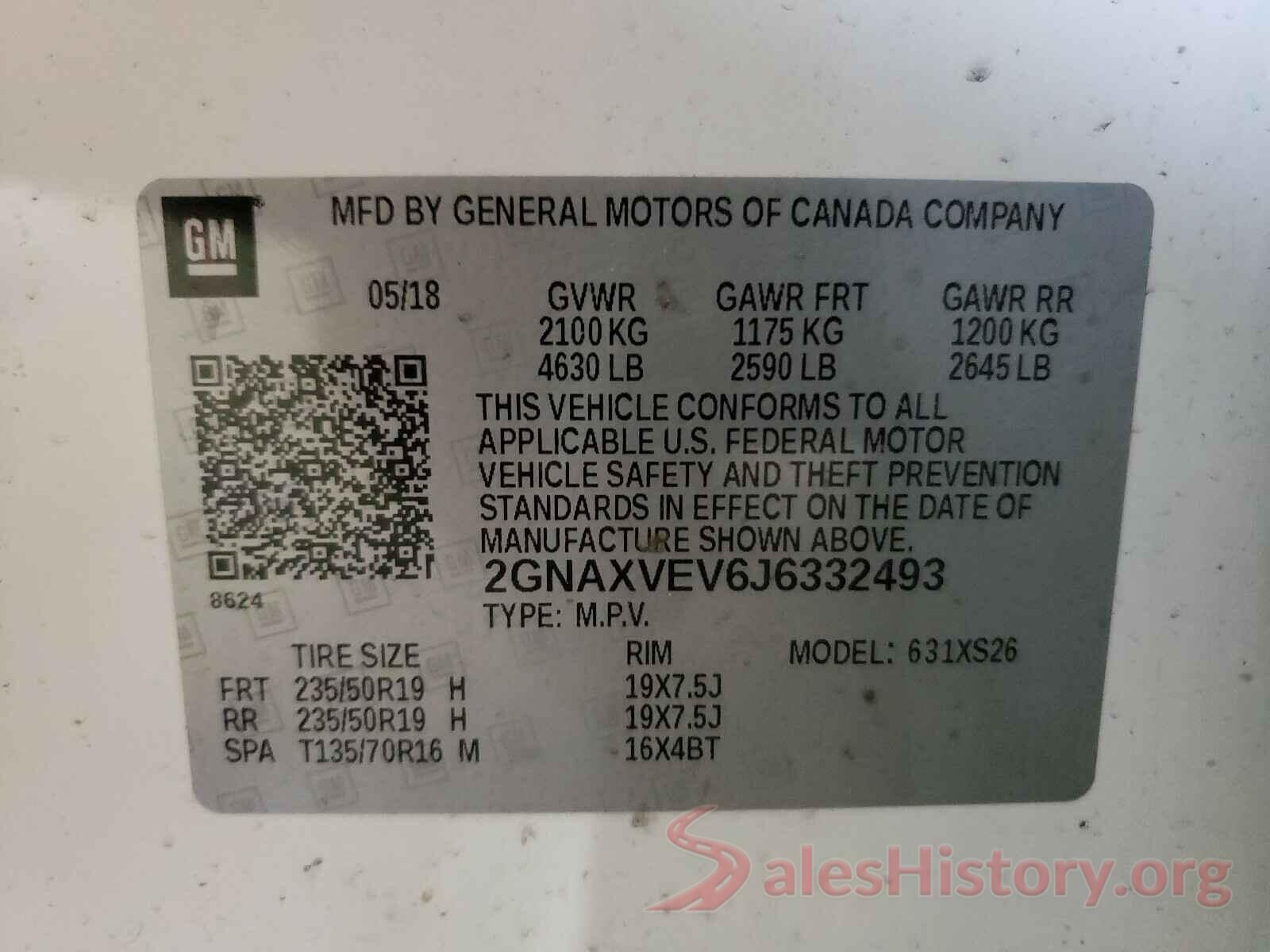 2GNAXVEV6J6332493 2018 CHEVROLET EQUINOX