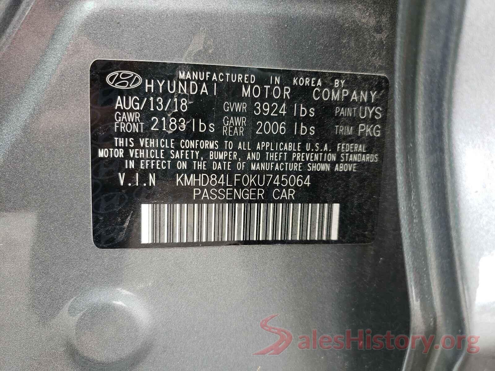 KMHD84LF0KU745064 2019 HYUNDAI ELANTRA