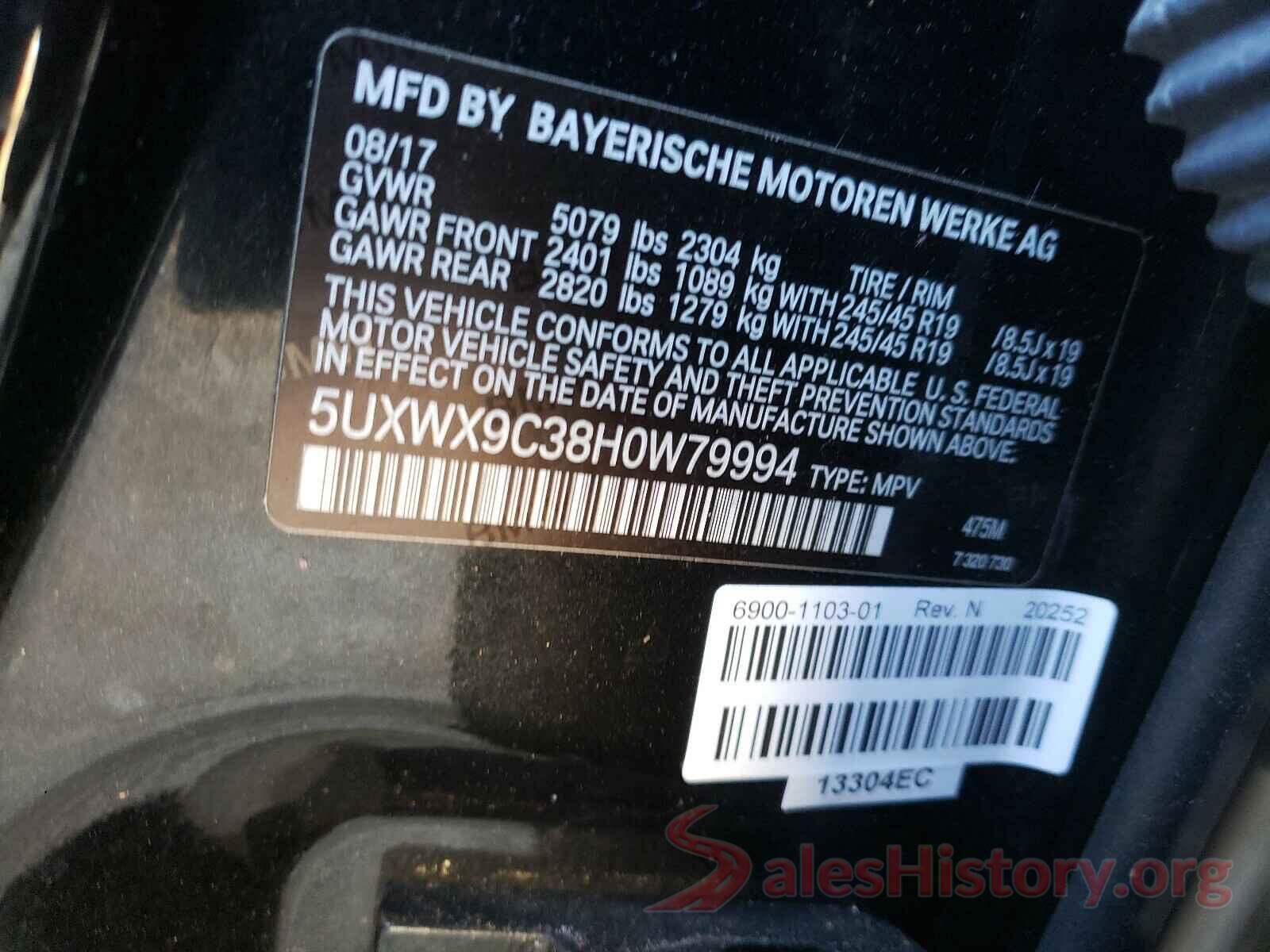 5UXWX9C38H0W79994 2017 BMW X3