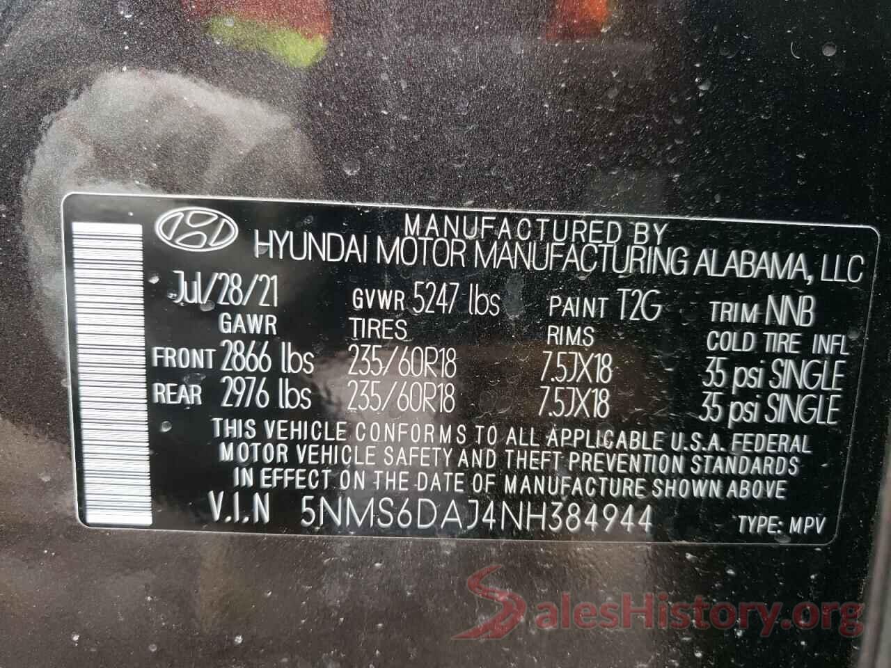 5NMS6DAJ4NH384944 2022 HYUNDAI SANTA FE