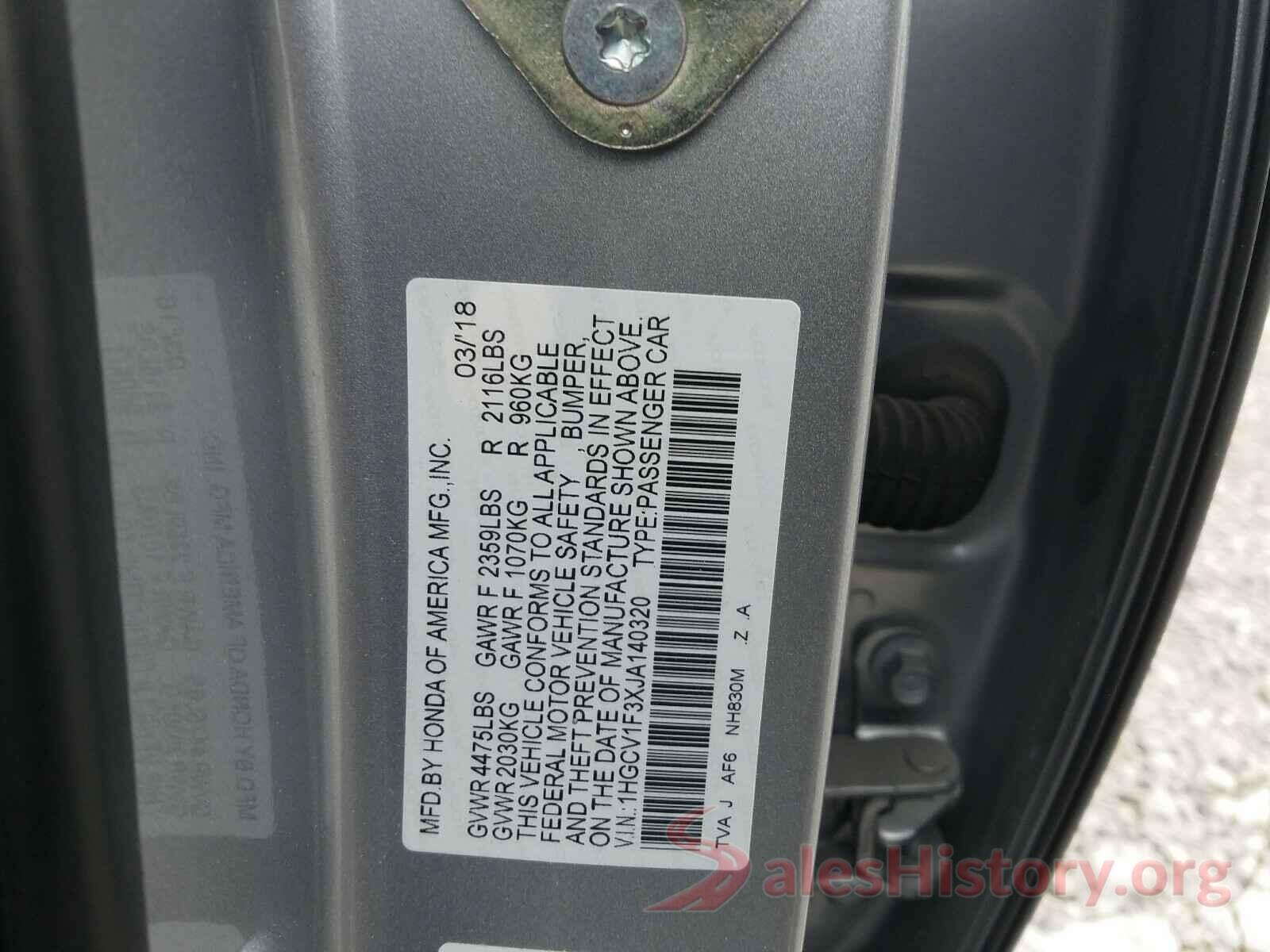 1HGCV1F3XJA140320 2018 HONDA ACCORD