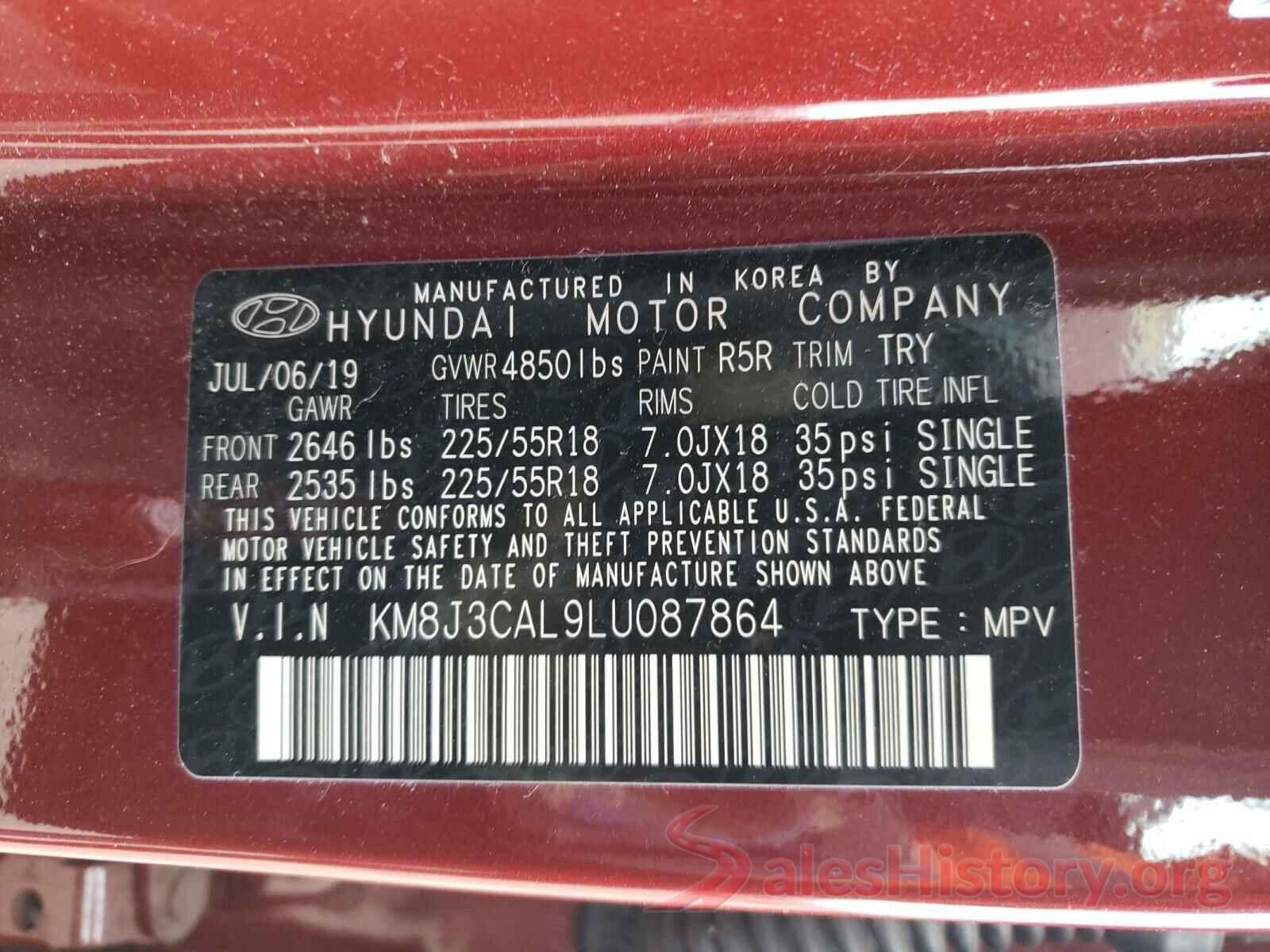 KM8J3CAL9LU087864 2020 HYUNDAI TUCSON