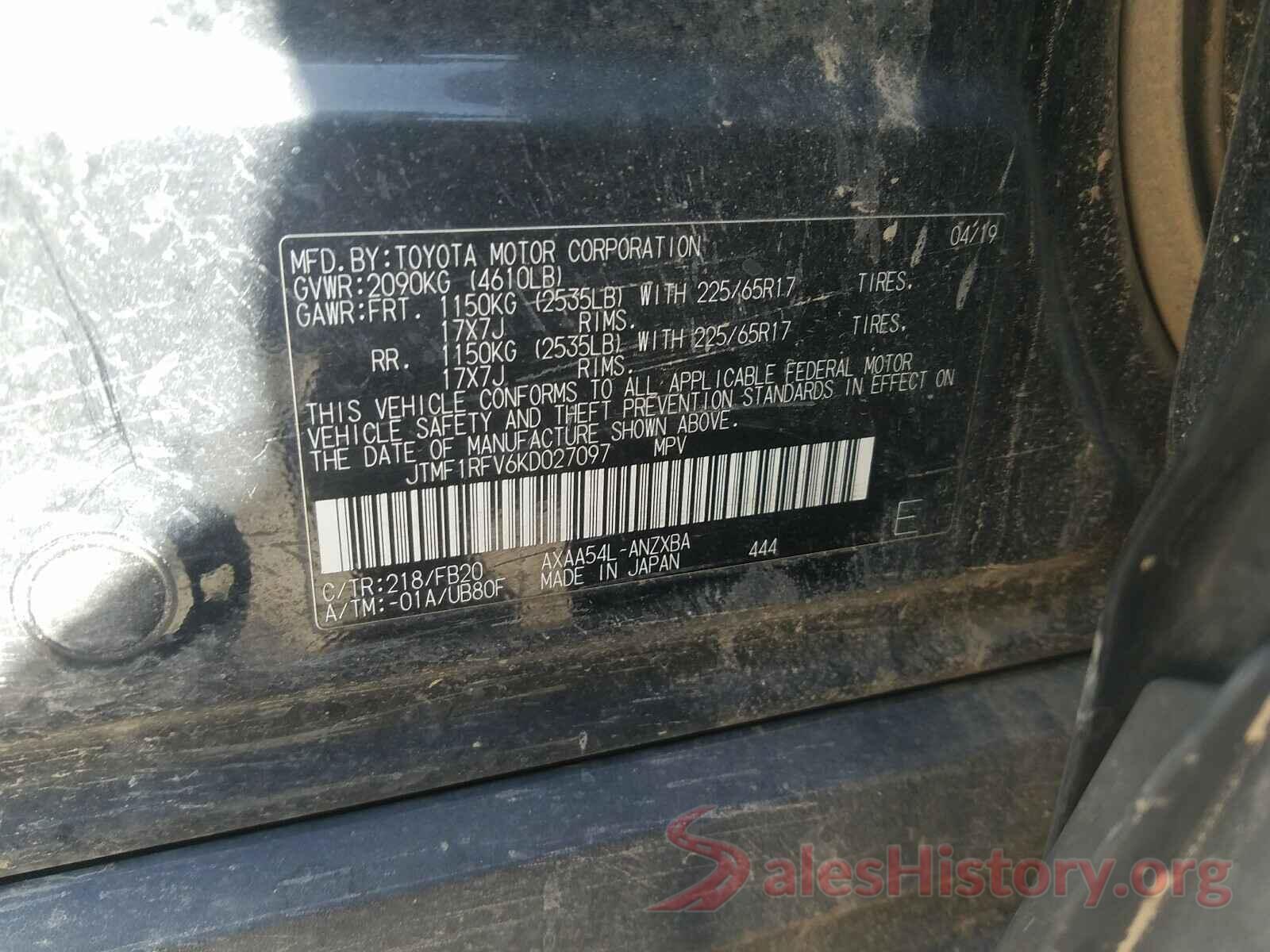 JTMF1RFV6KD027097 2019 TOYOTA RAV4