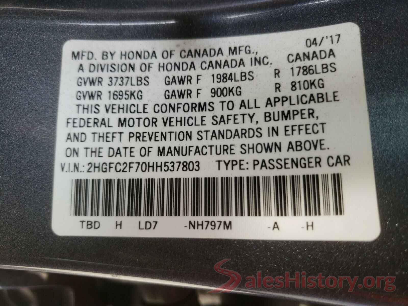 2HGFC2F70HH537803 2017 HONDA CIVIC