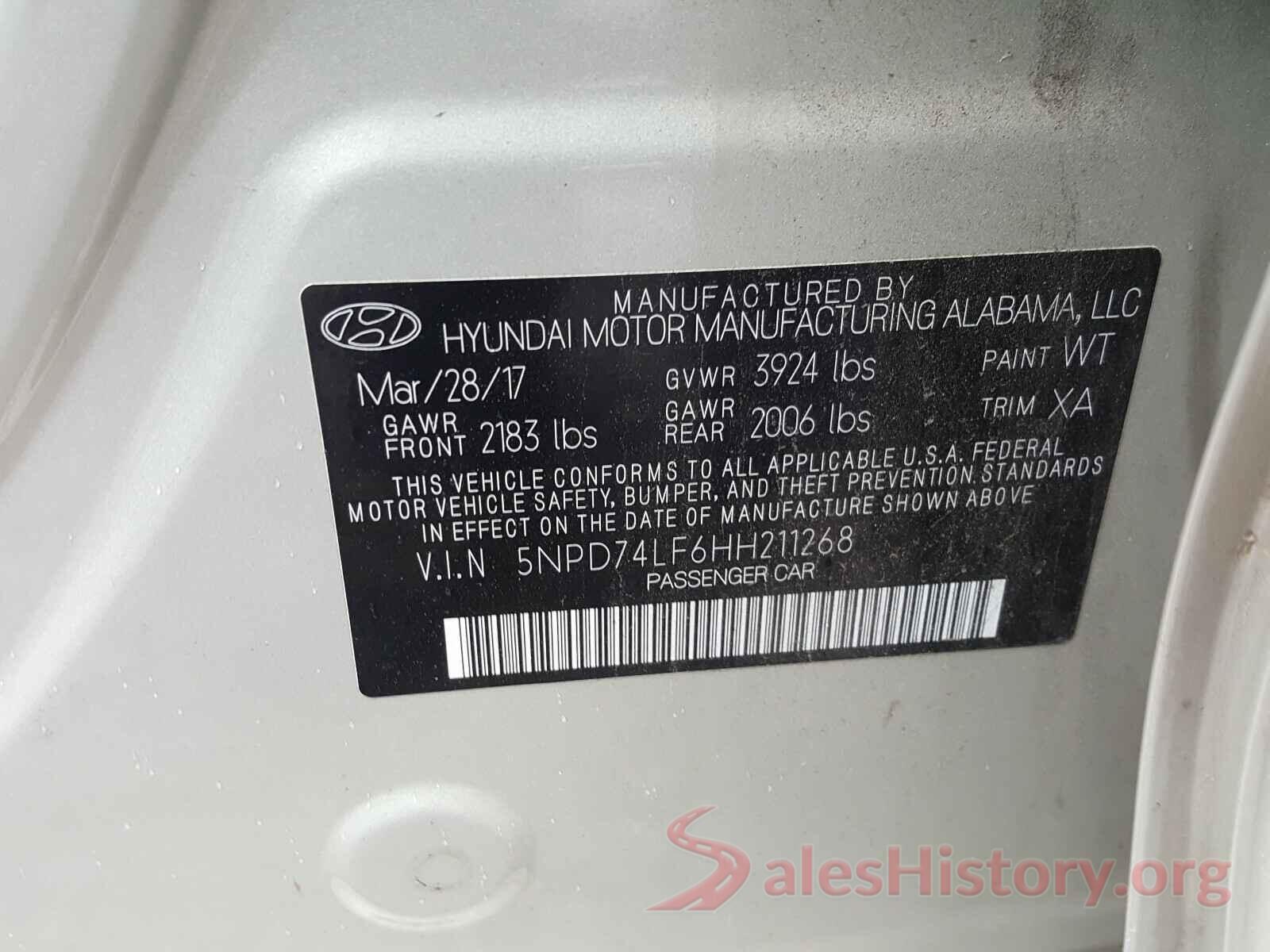 5NPD74LF6HH211268 2017 HYUNDAI ELANTRA