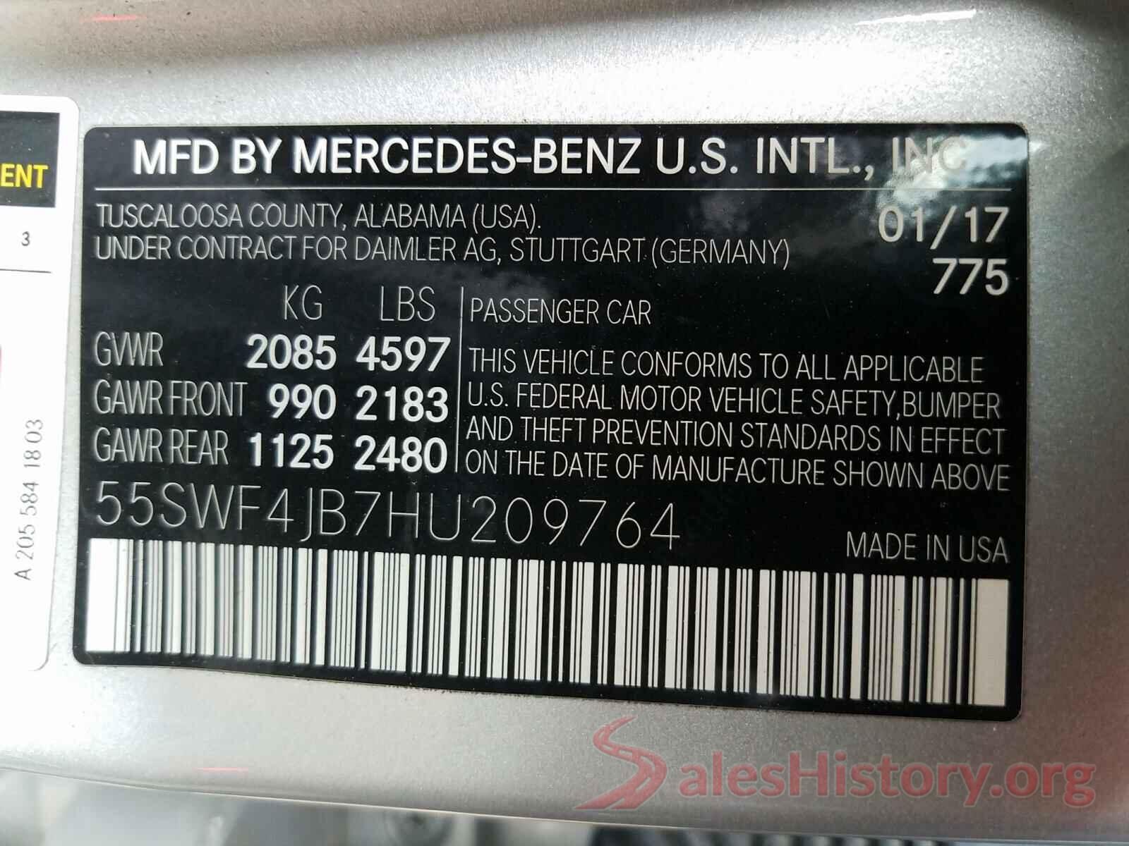 55SWF4JB7HU209764 2017 MERCEDES-BENZ C CLASS