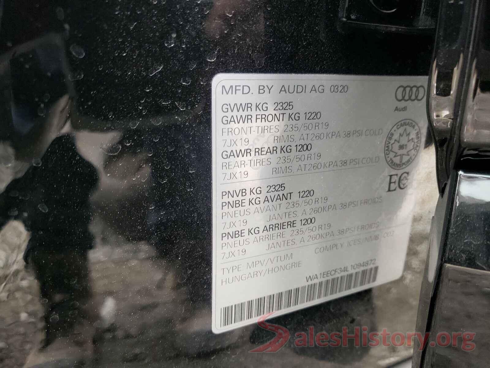 WA1EECF34L1094872 2020 AUDI Q3