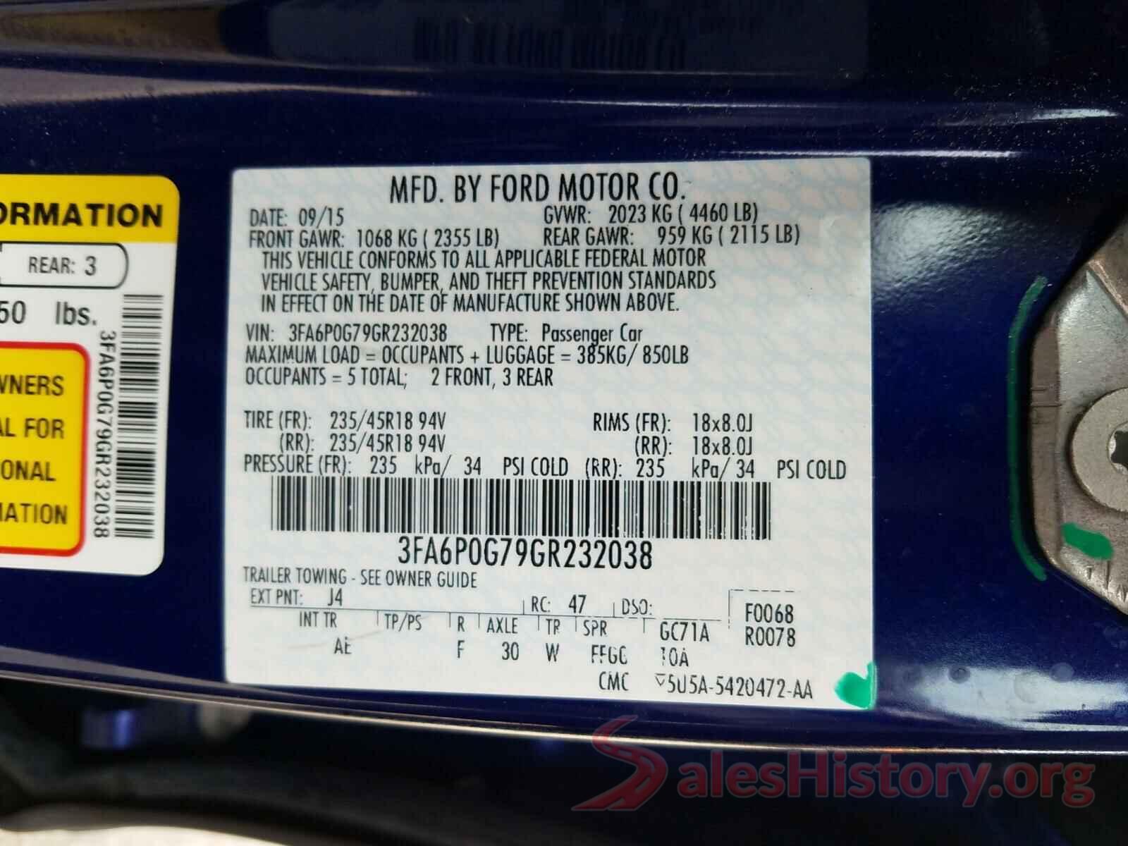 3FA6P0G79GR232038 2016 FORD FUSION