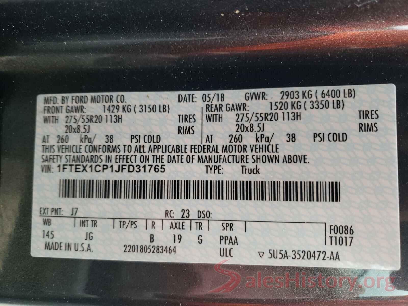 1FTEX1CP1JFD31765 2018 FORD F150