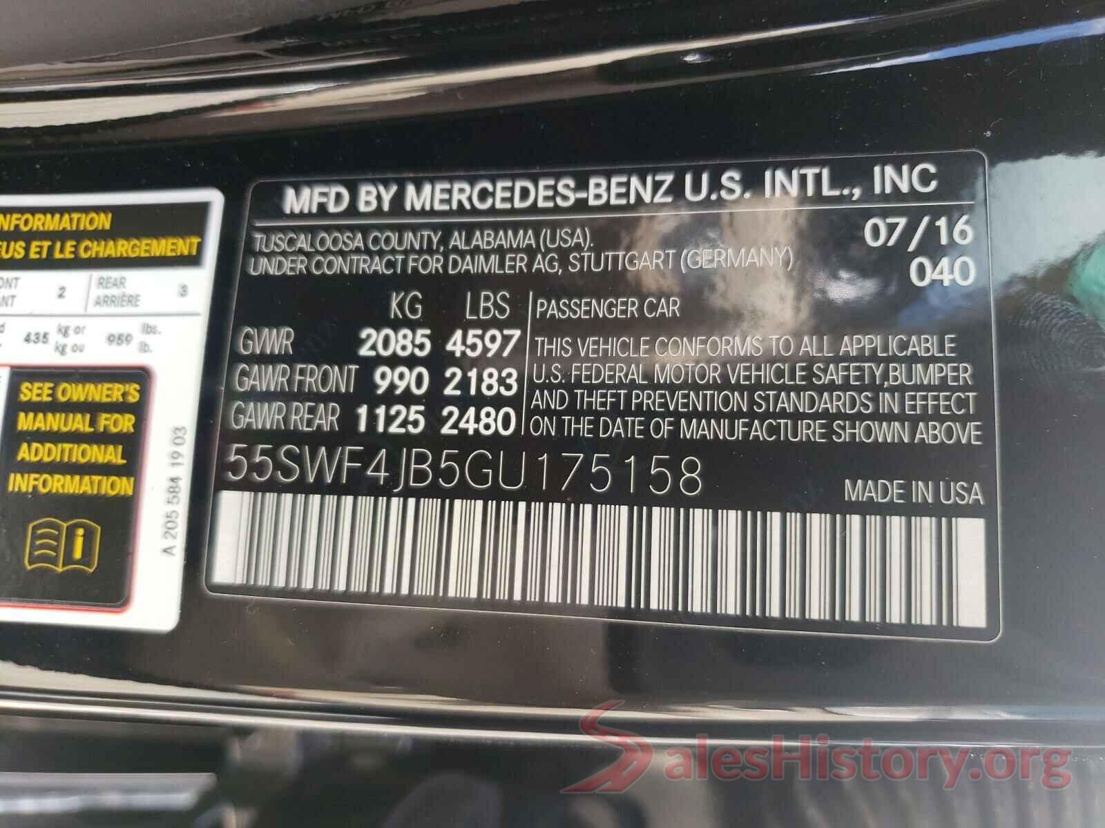 55SWF4JB5GU175158 2016 MERCEDES-BENZ C CLASS