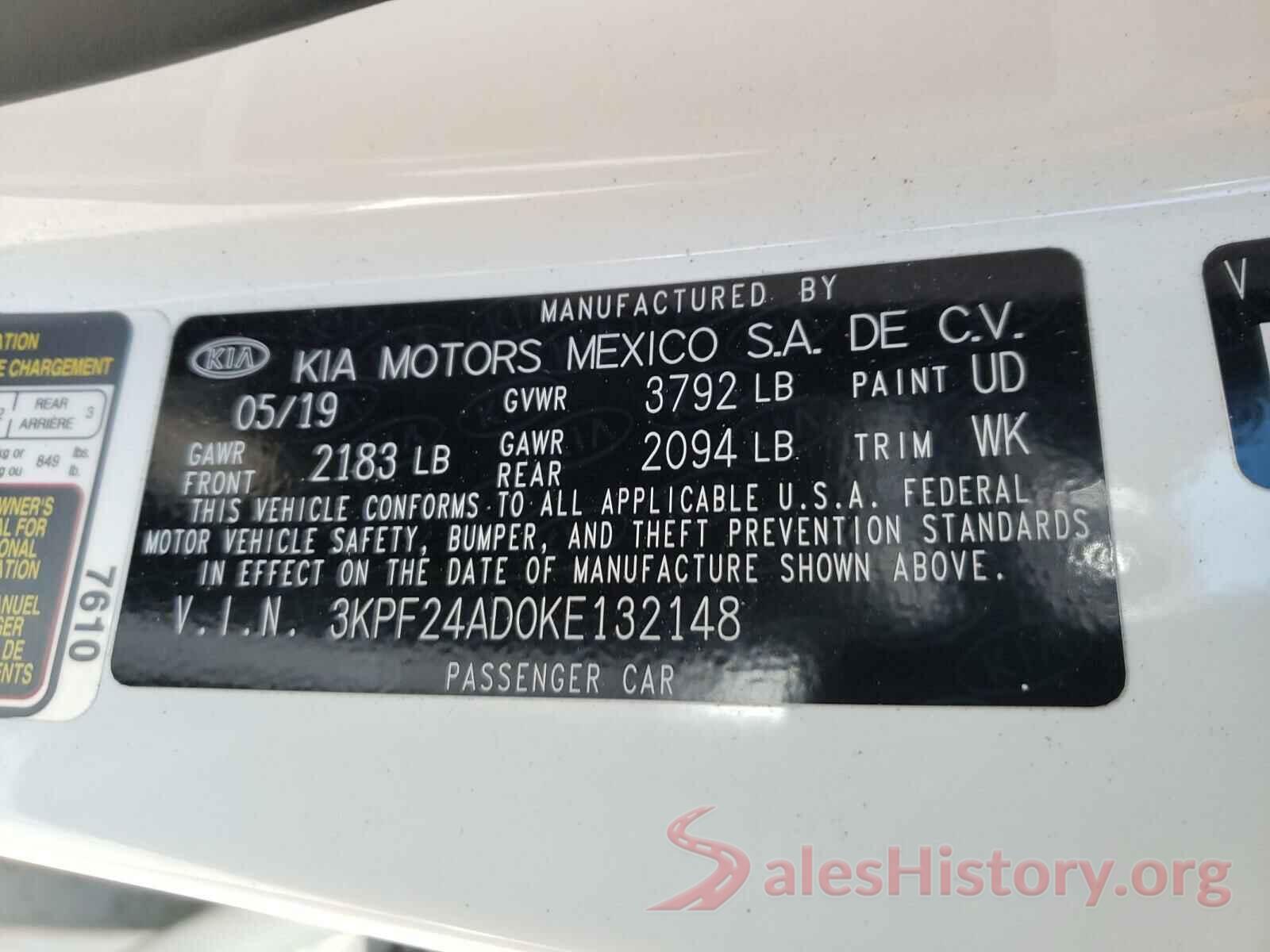 3KPF24AD0KE132148 2019 KIA FORTE