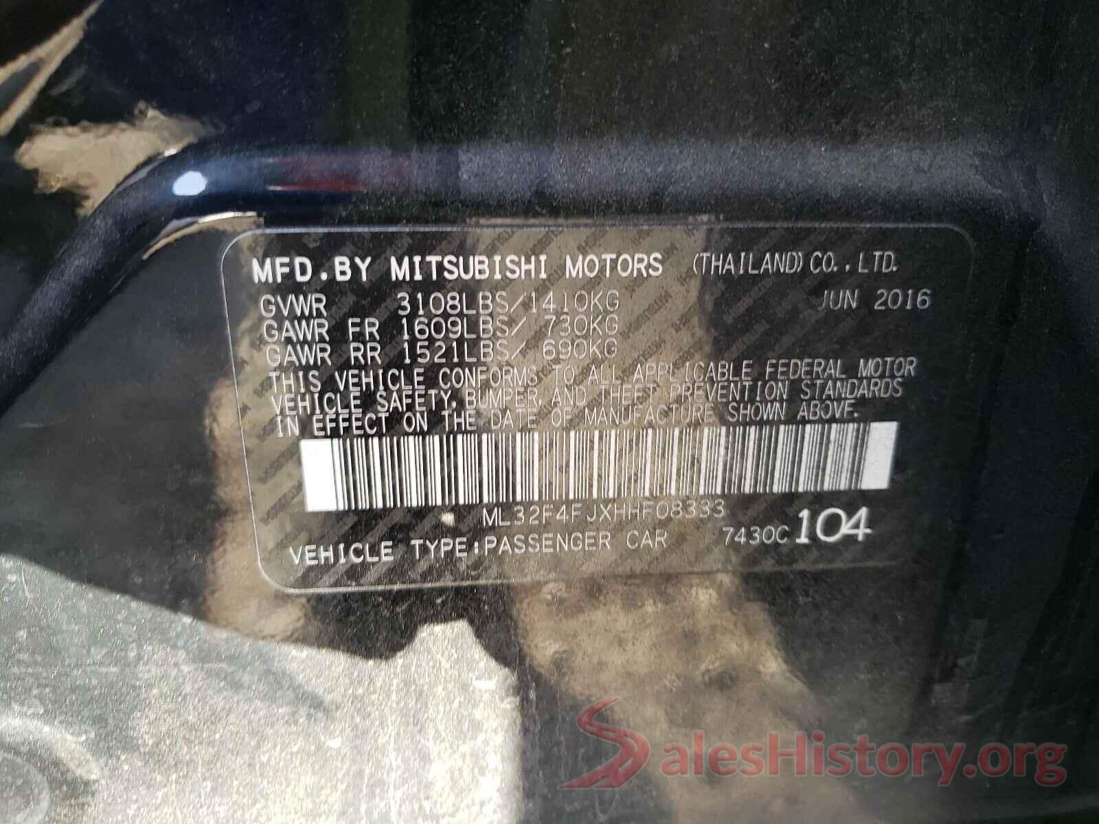 ML32F4FJXHHF08333 2017 MITSUBISHI MIRAGE