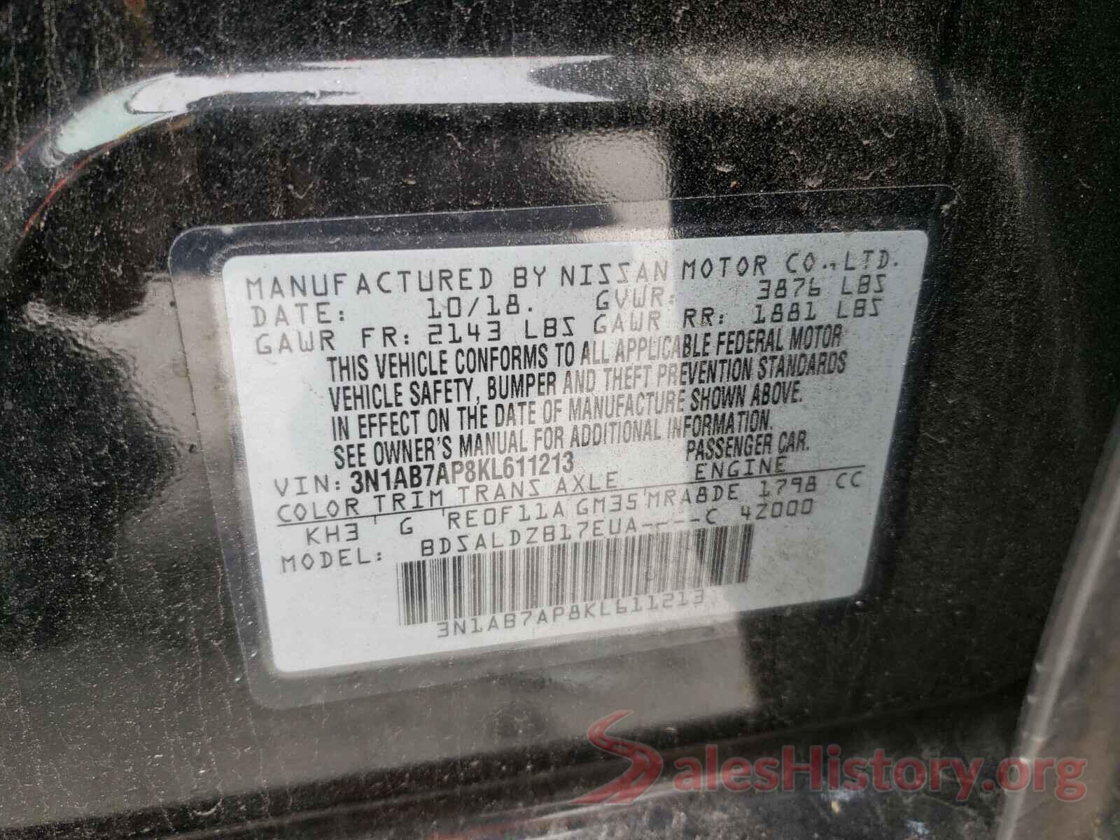 3N1AB7AP8KL611213 2019 NISSAN SENTRA