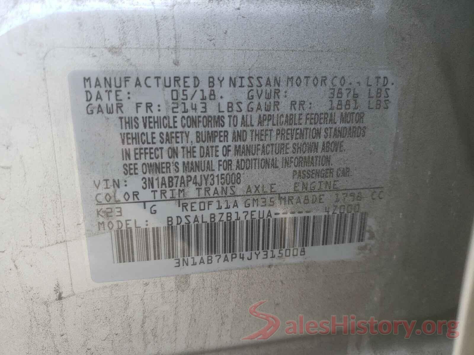 3N1AB7AP4JY315008 2018 NISSAN SENTRA