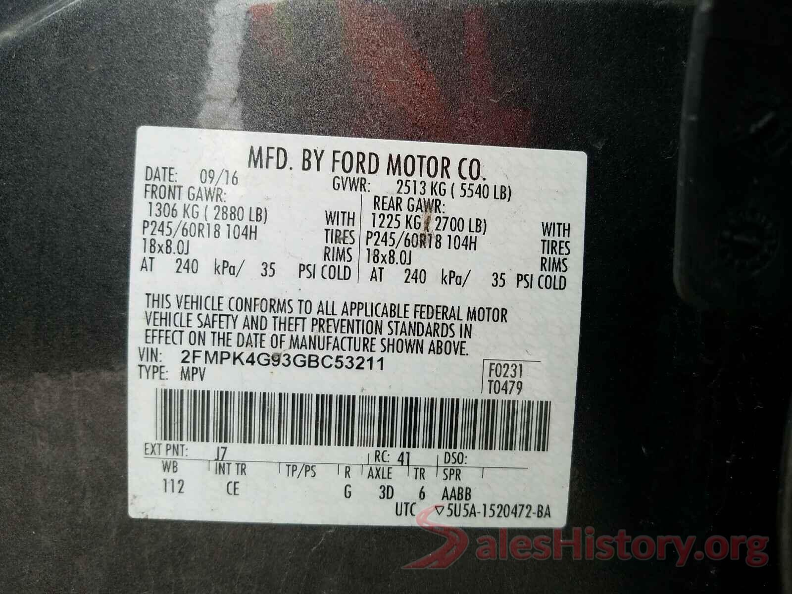 2FMPK4G93GBC53211 2016 FORD EDGE