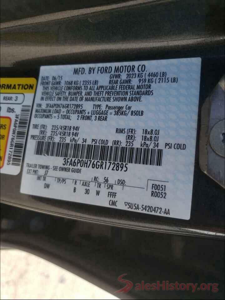 3FA6P0H76GR172895 2016 FORD FUSION