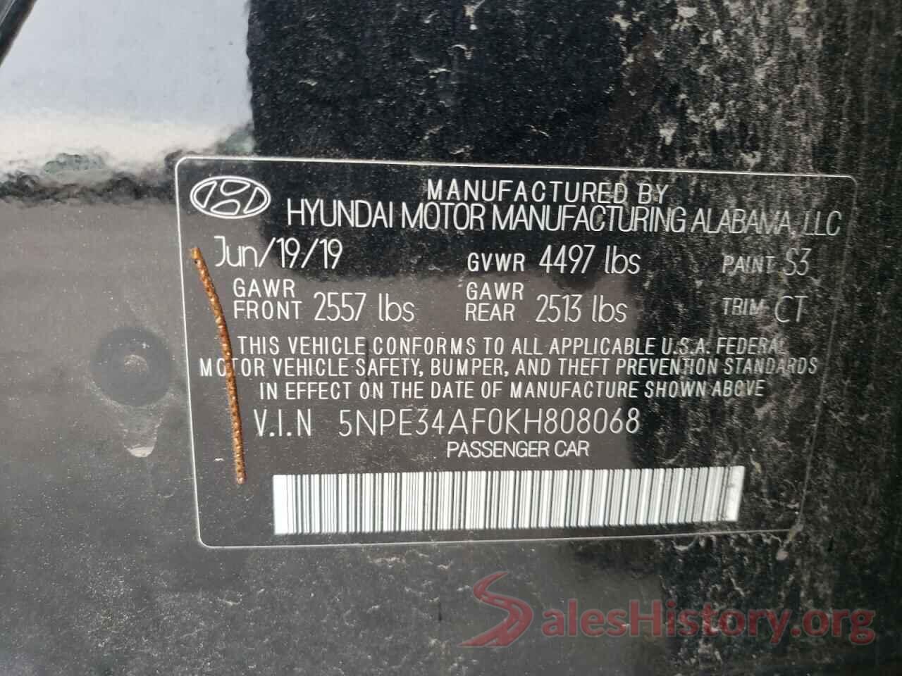 5NPE34AF0KH808068 2019 HYUNDAI SONATA