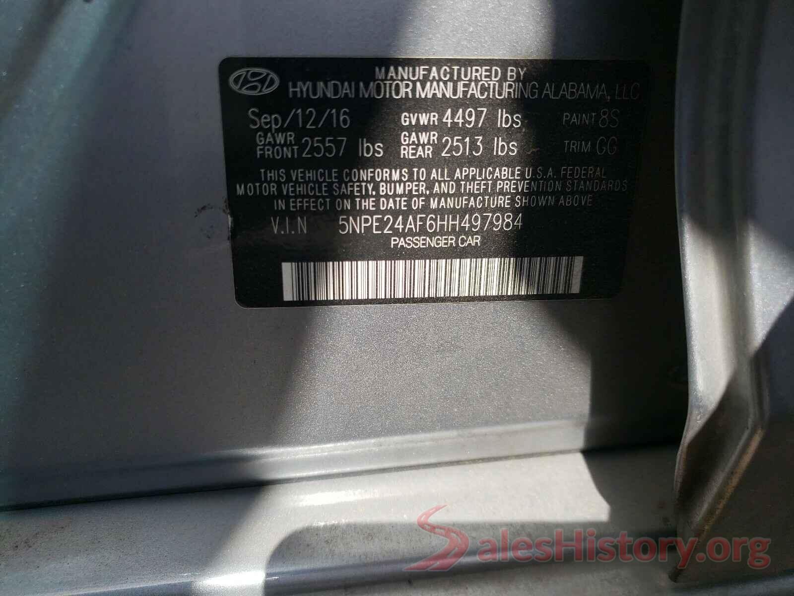 5NPE24AF6HH497984 2017 HYUNDAI SONATA