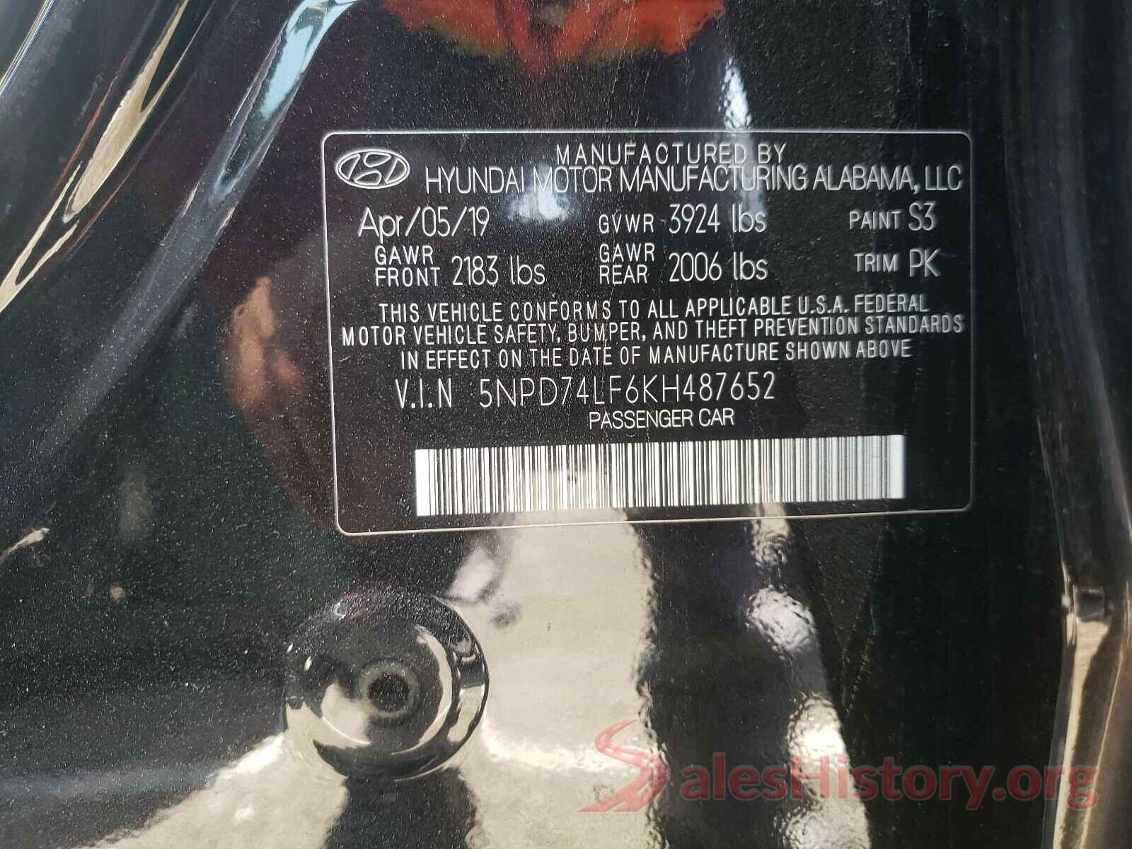 5NPD74LF6KH487652 2019 HYUNDAI ELANTRA