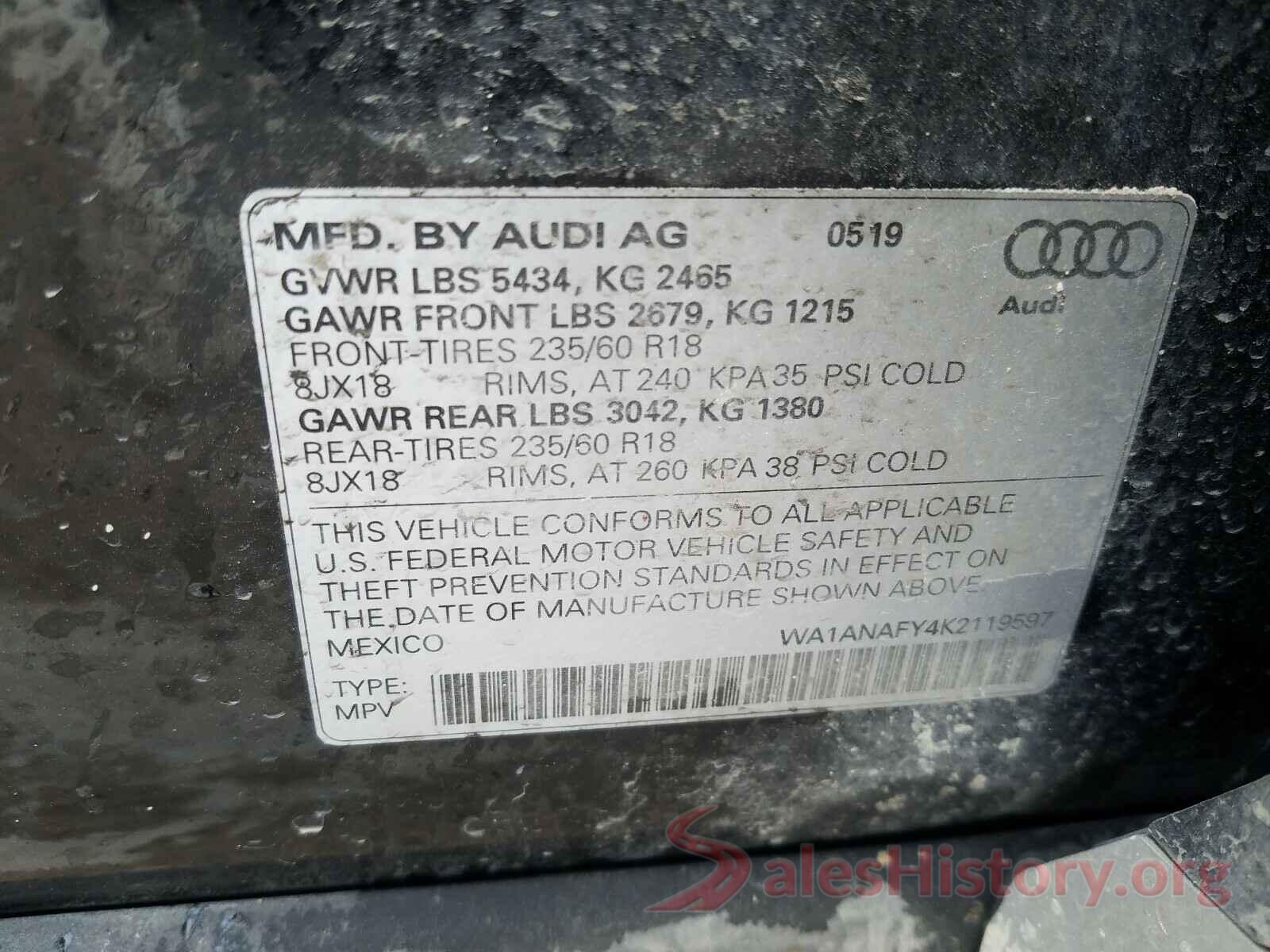 WA1ANAFY4K2119597 2019 AUDI Q5