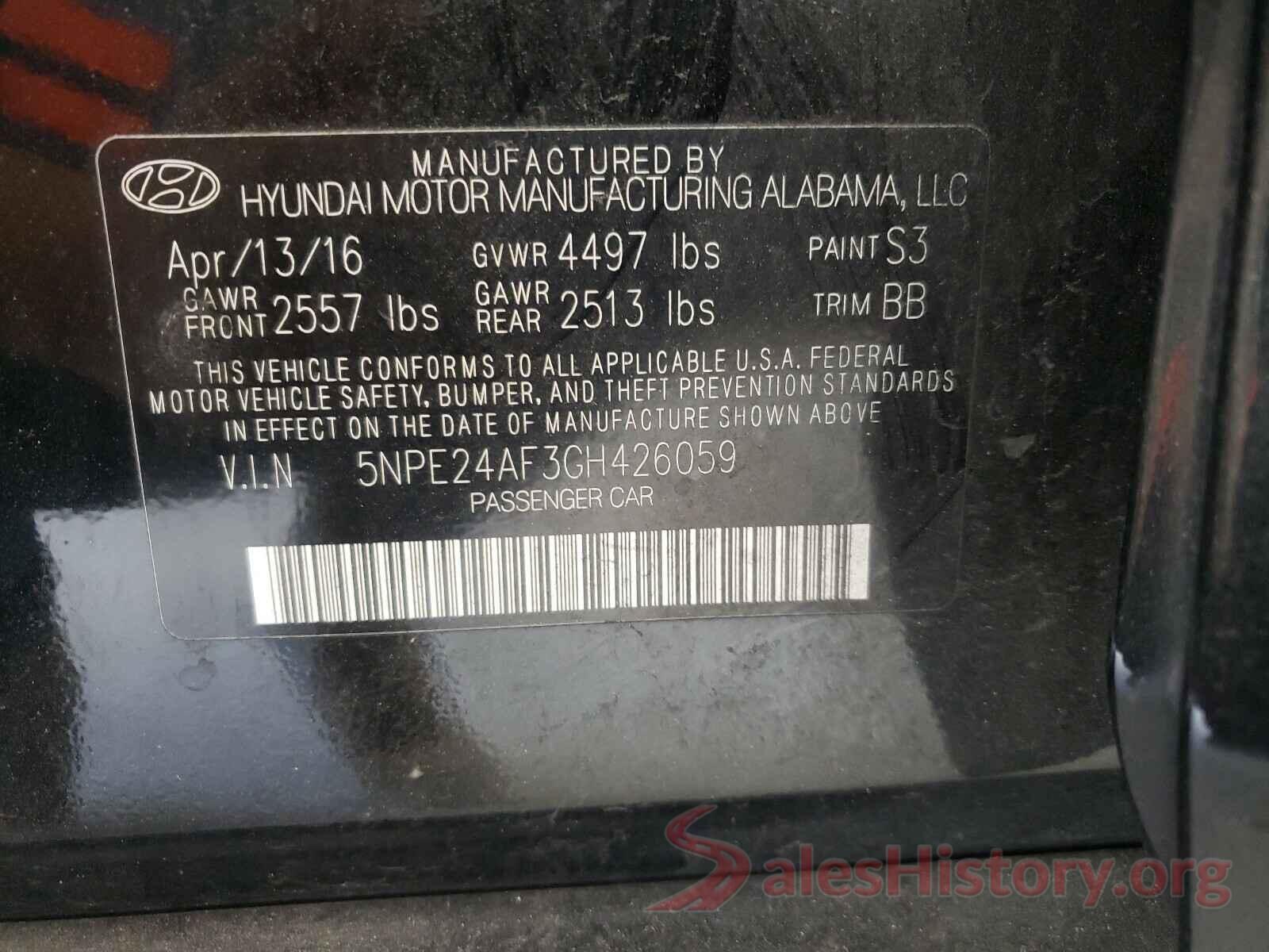 5NPE24AF3GH426059 2016 HYUNDAI SONATA