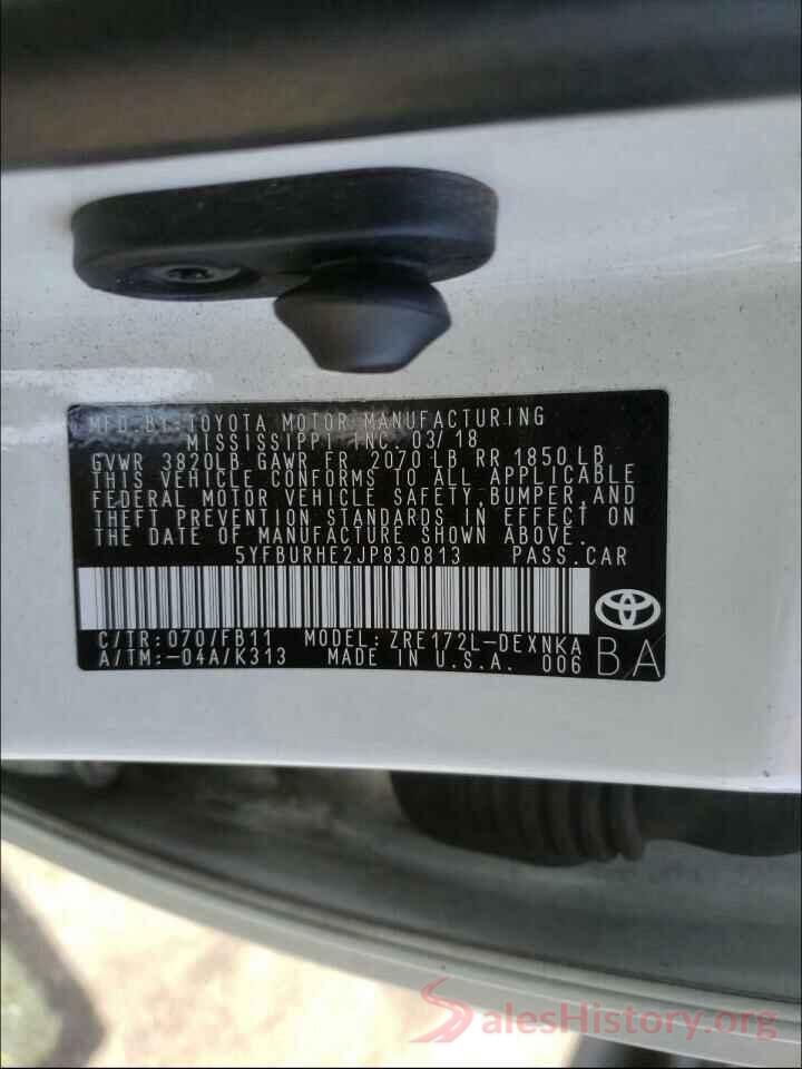 5YFBURHE2JP830813 2018 TOYOTA COROLLA