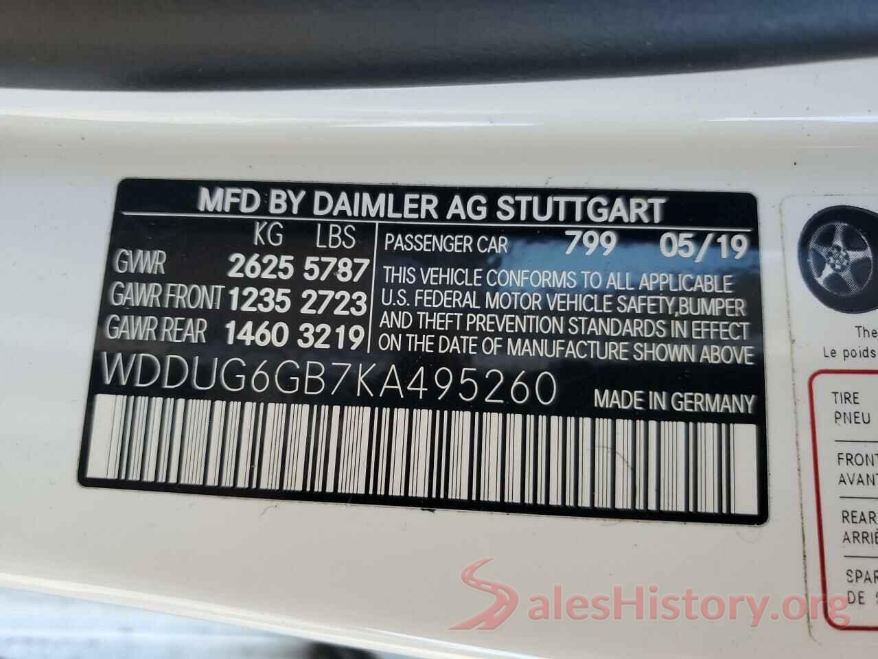 WDDUG6GB7KA495260 2019 MERCEDES-BENZ S-CLASS