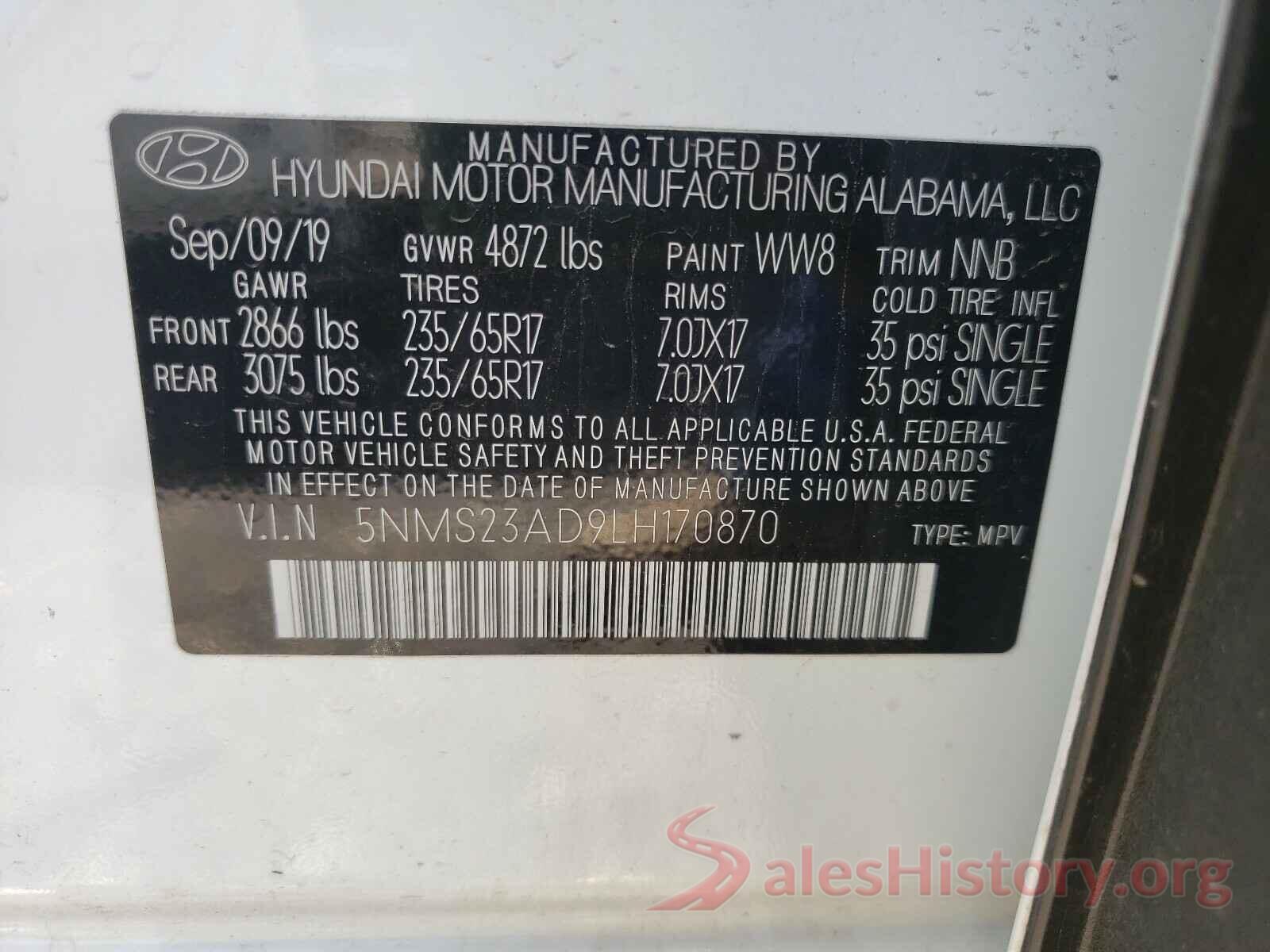 5NMS23AD9LH170870 2020 HYUNDAI SANTA FE