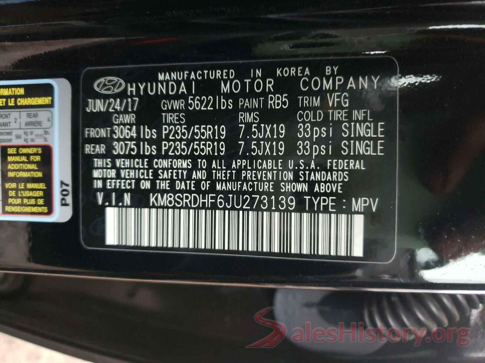 KM8SRDHF6JU273139 2018 HYUNDAI SANTA FE