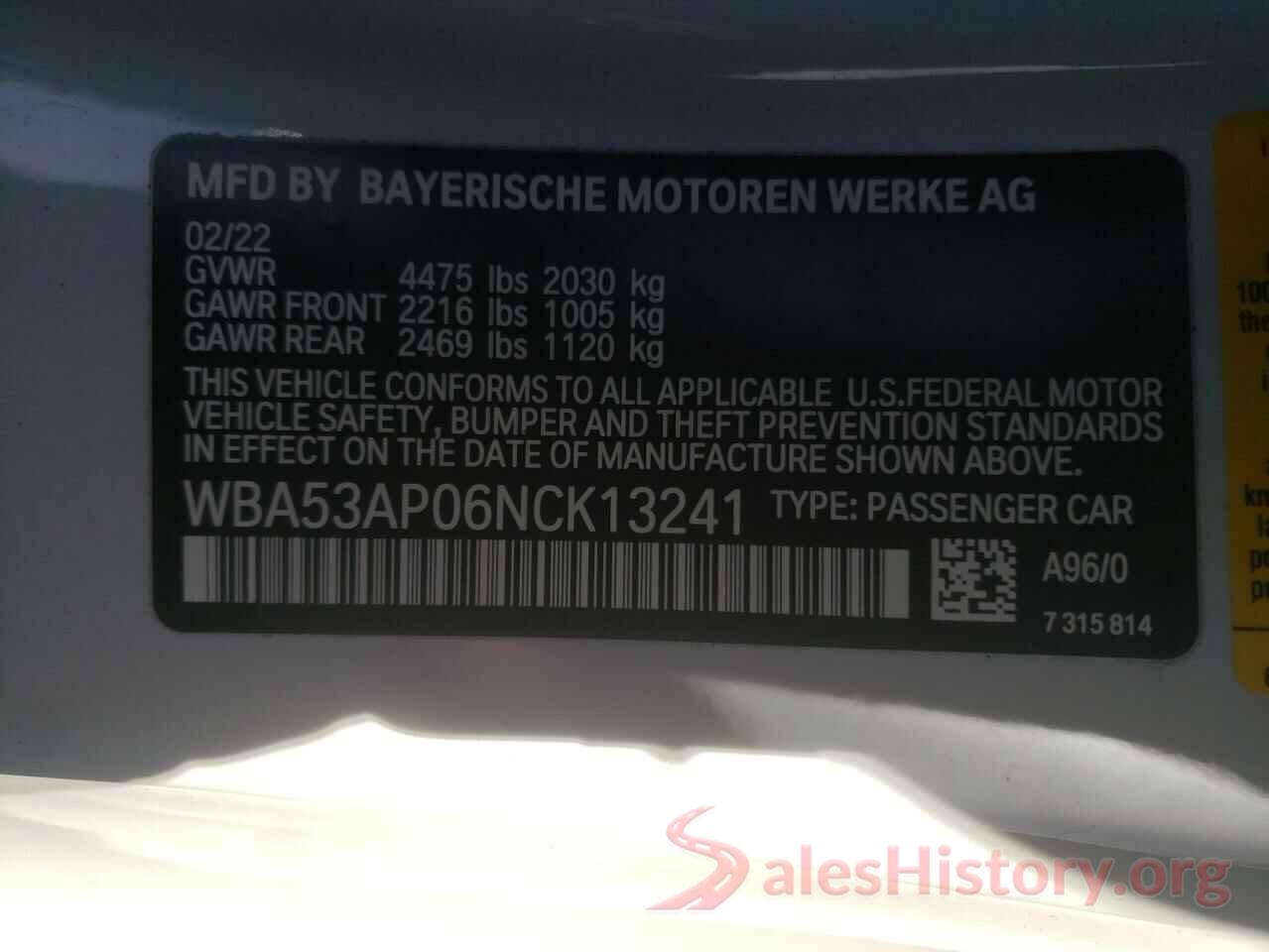 WBA53AP06NCK13241 2022 BMW 4 SERIES