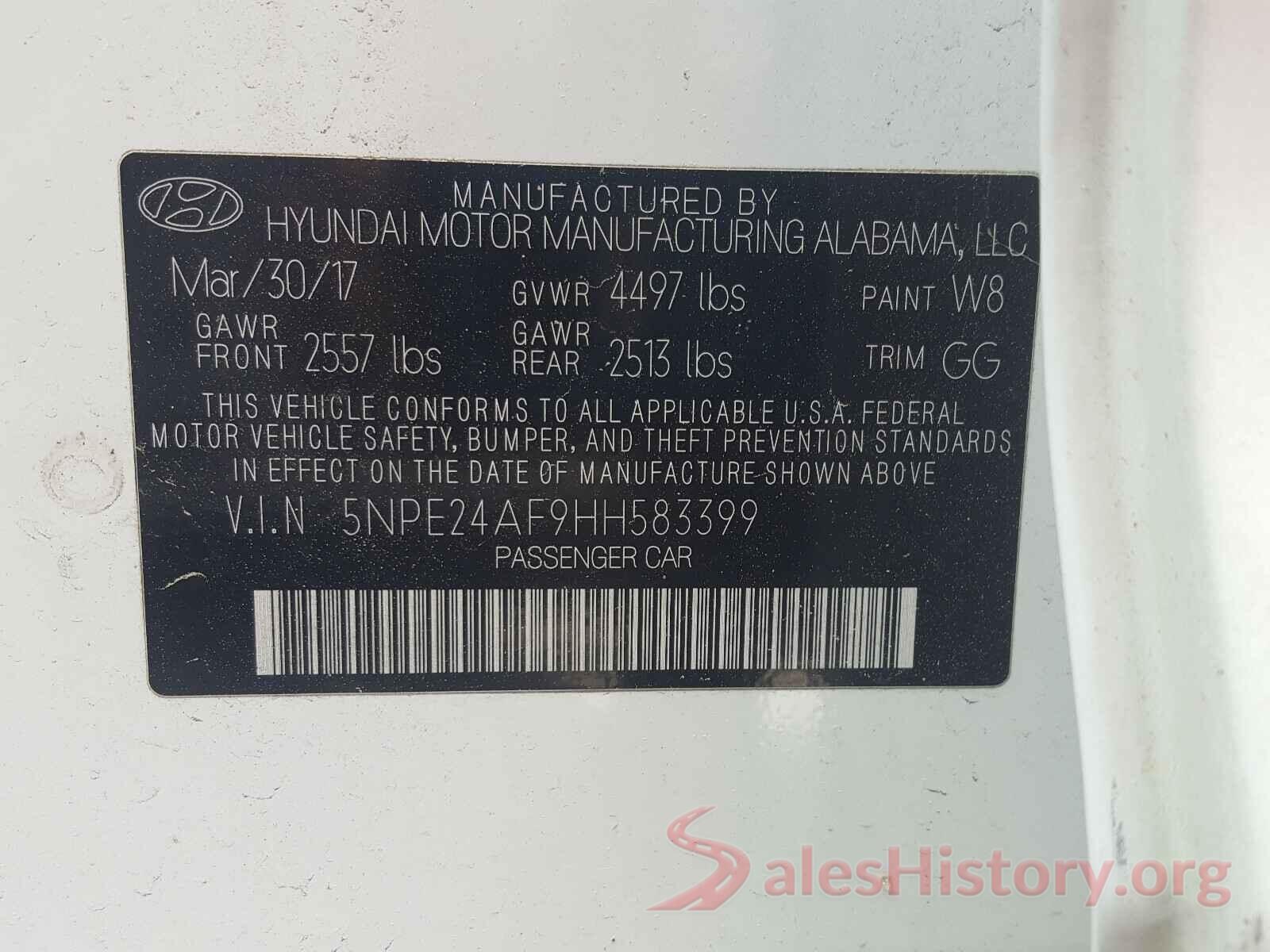 5NPE24AF9HH583399 2017 HYUNDAI SONATA