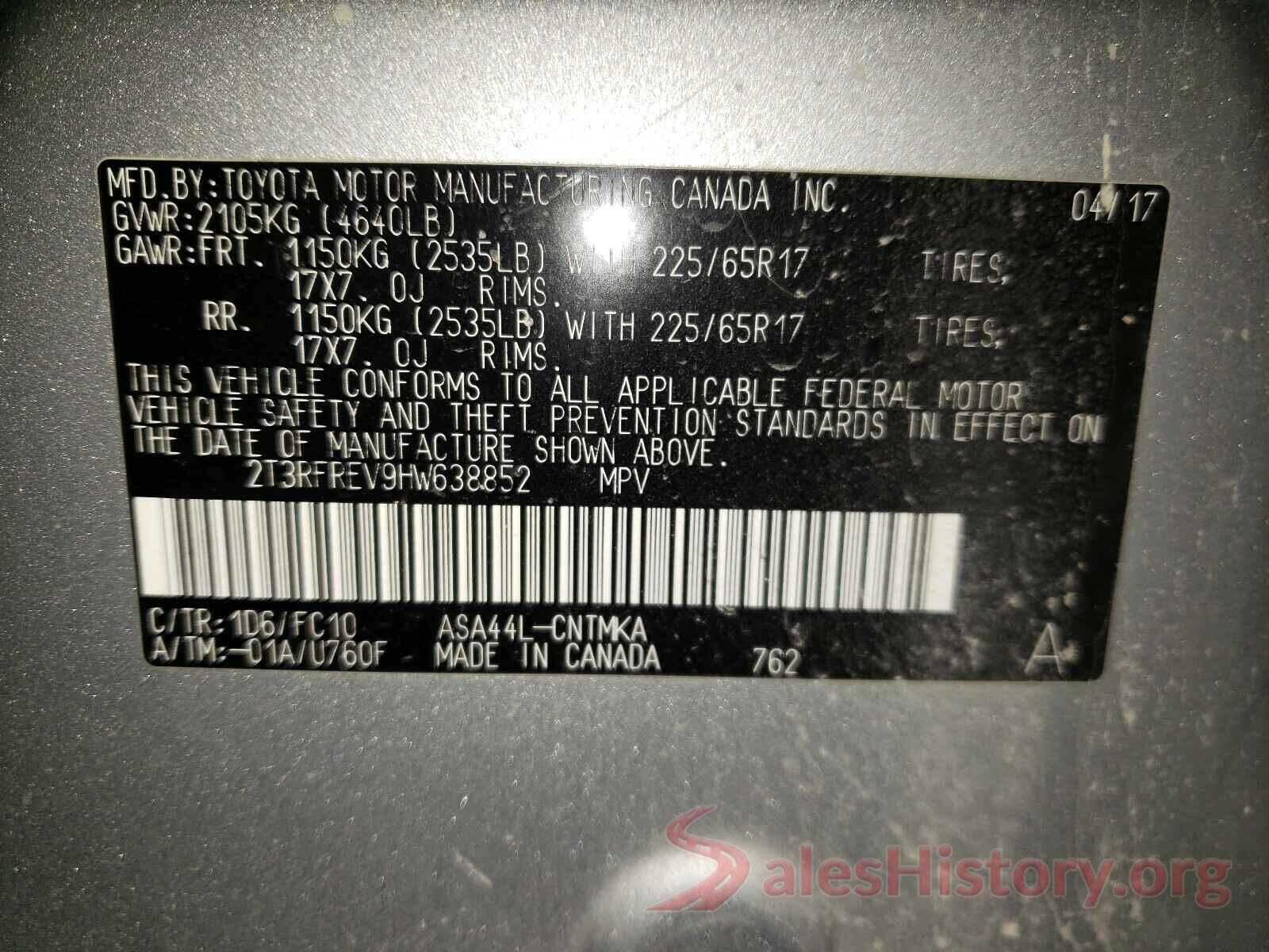 2T3RFREV9HW638852 2017 TOYOTA RAV4